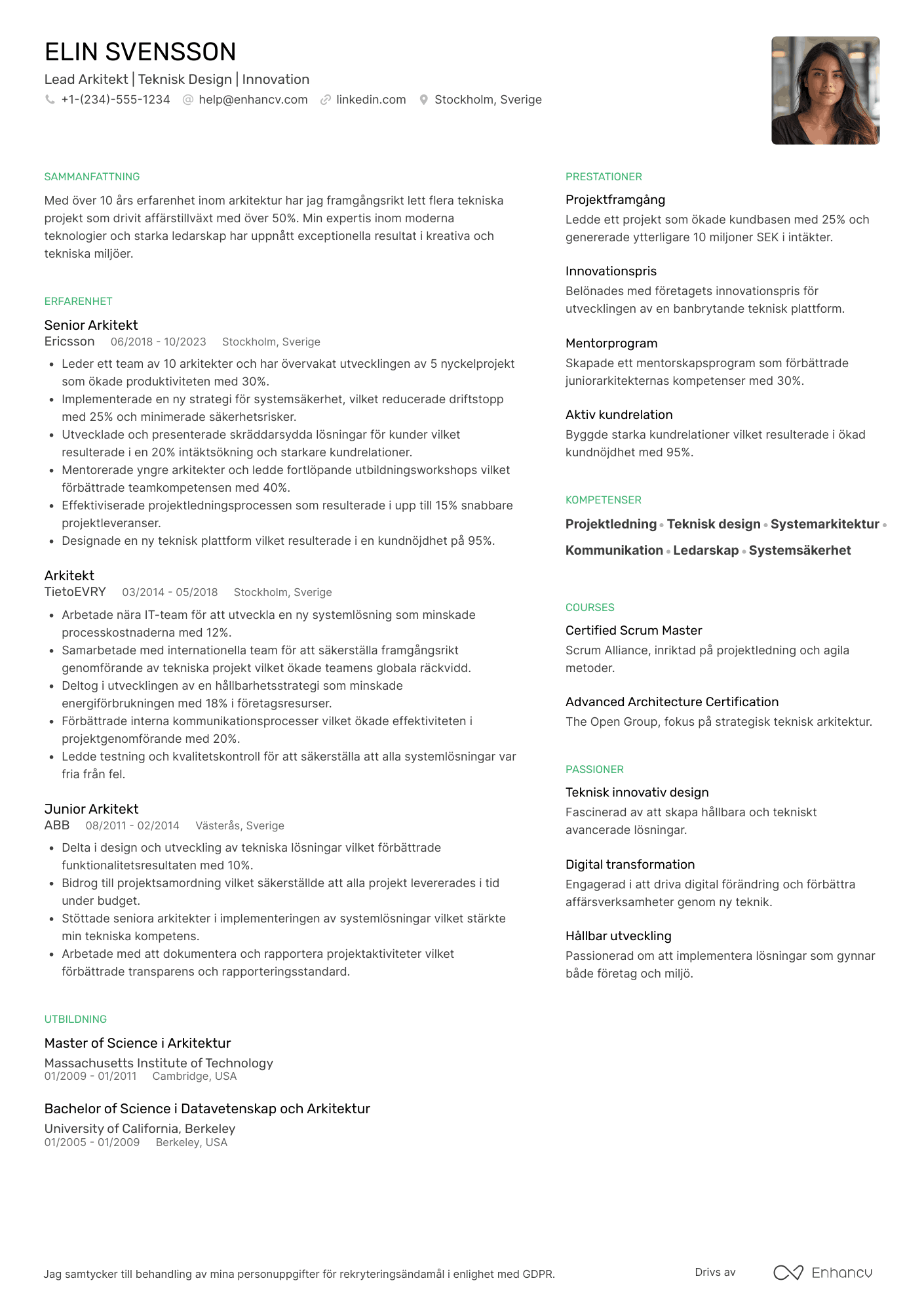 CV för Lead Arkitekt