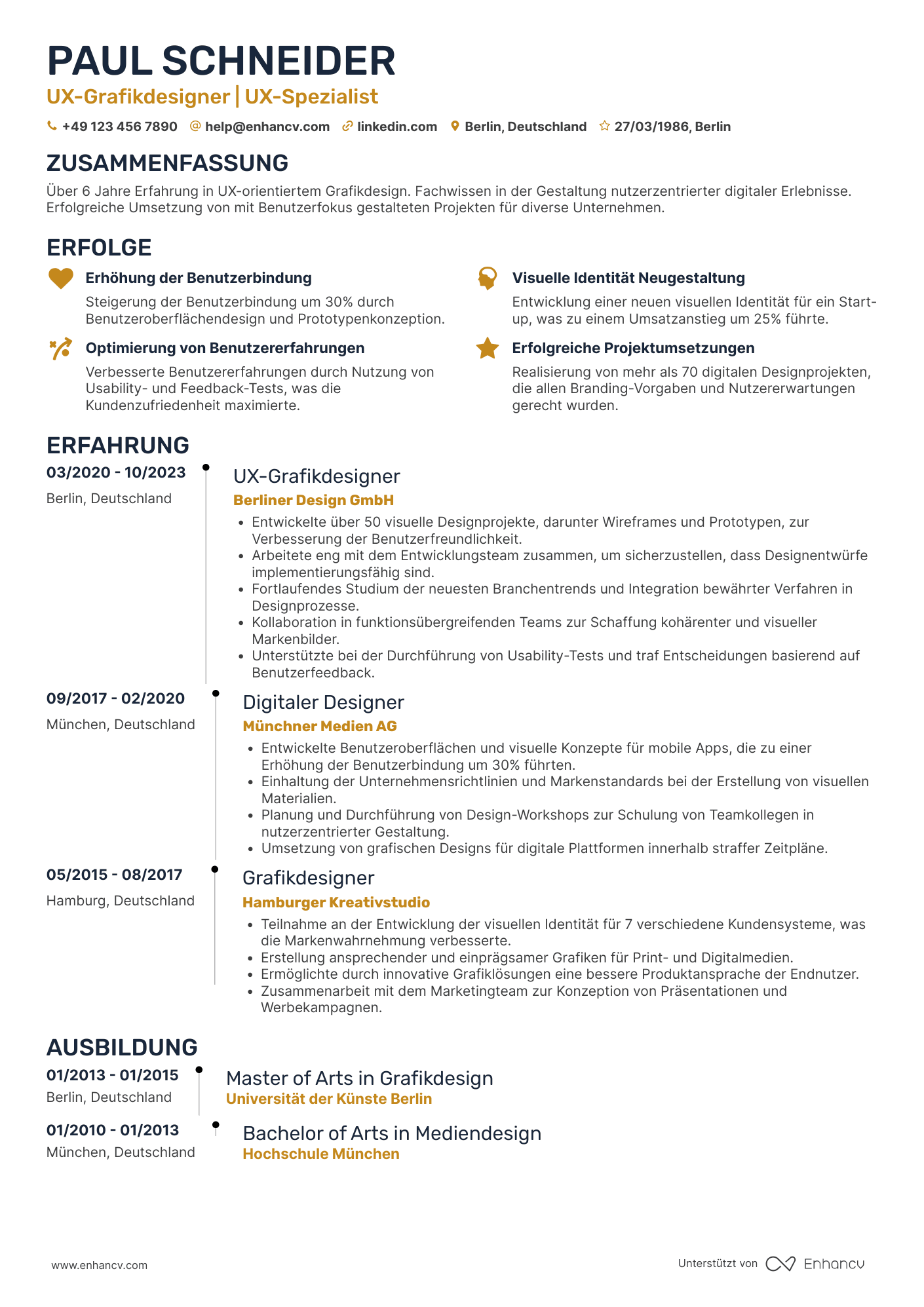 Lebenslauf als UX orientierter Grafikdesigner