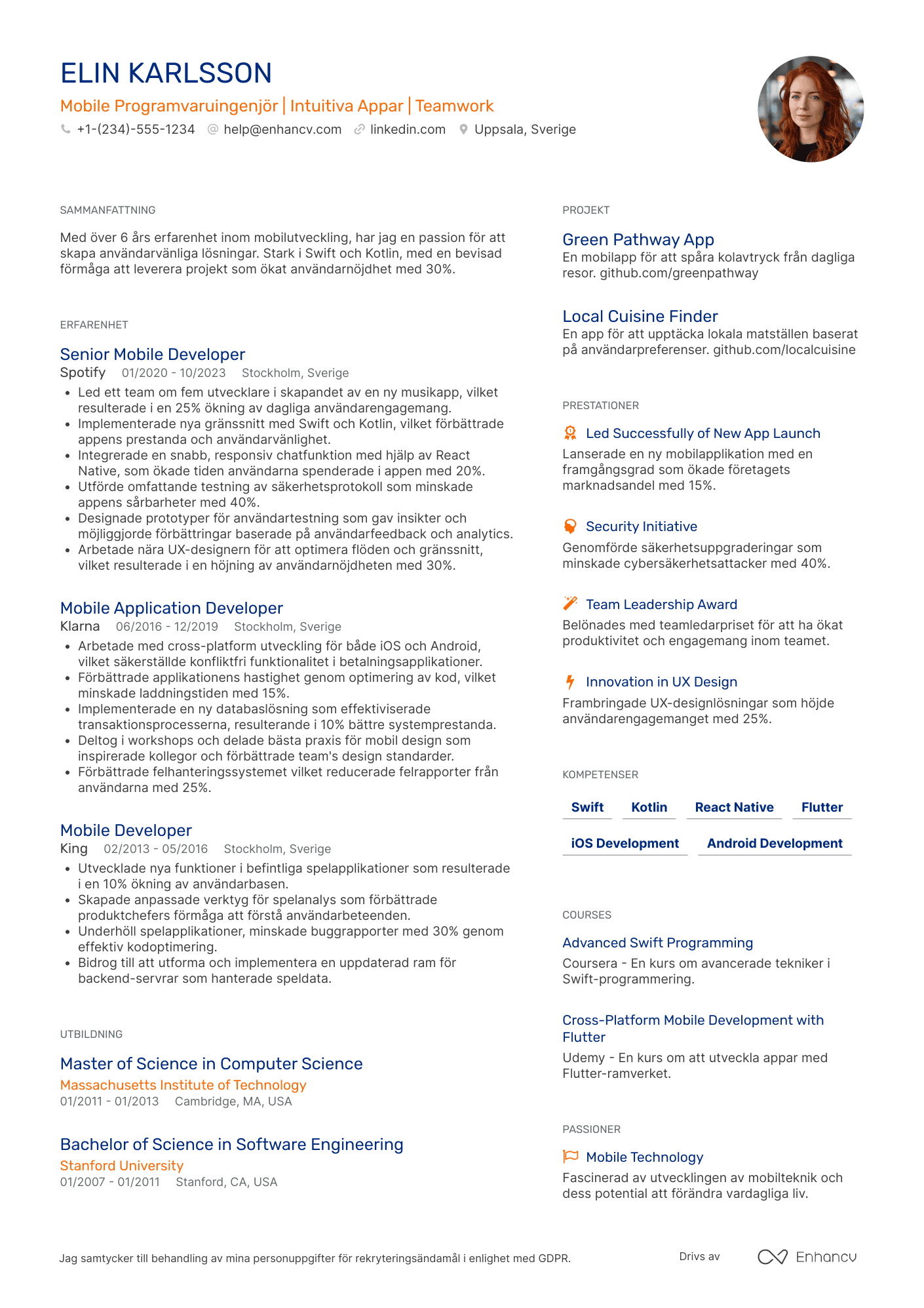 CV för Mobile Programvaruingenjör