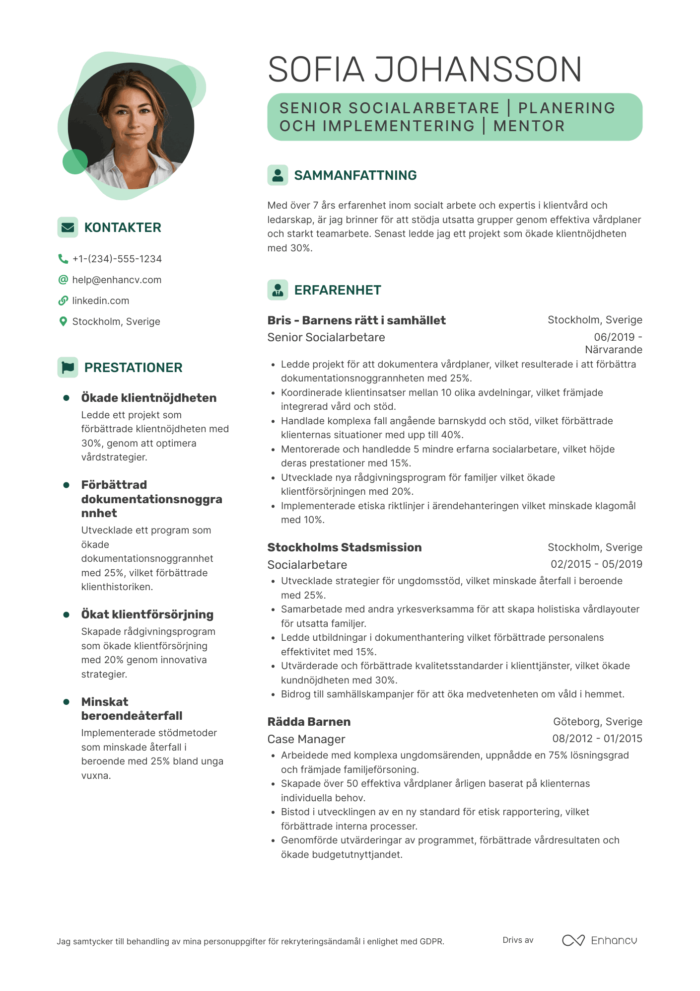 CV för Senior socialarbetare