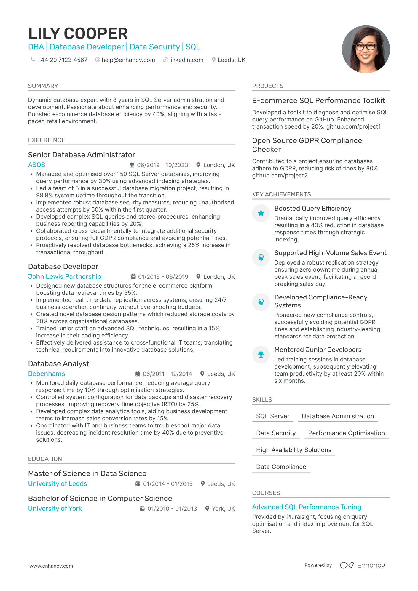 Database Developer CV Examples