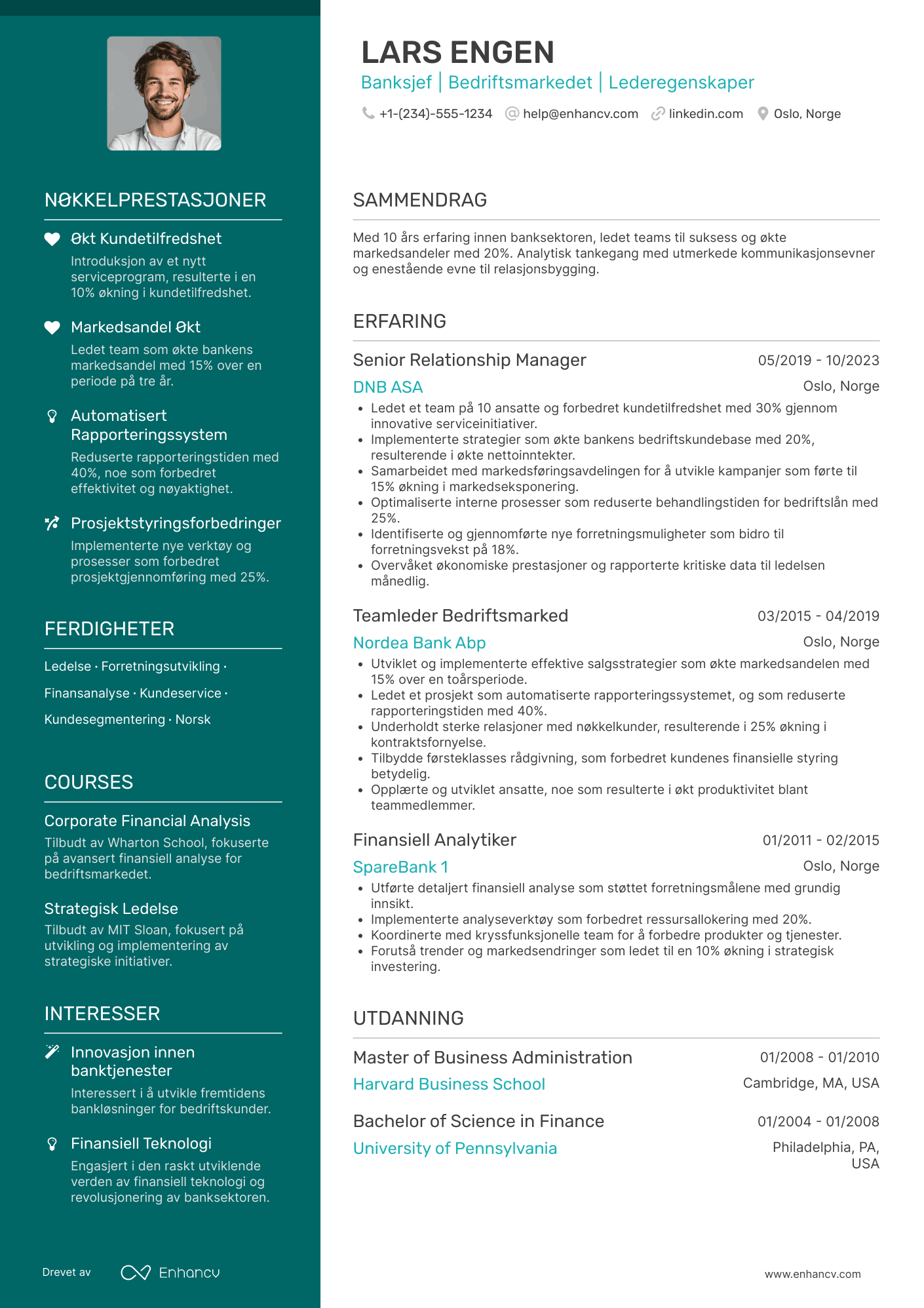 CV for Banksjef for bedriftsmarkedet