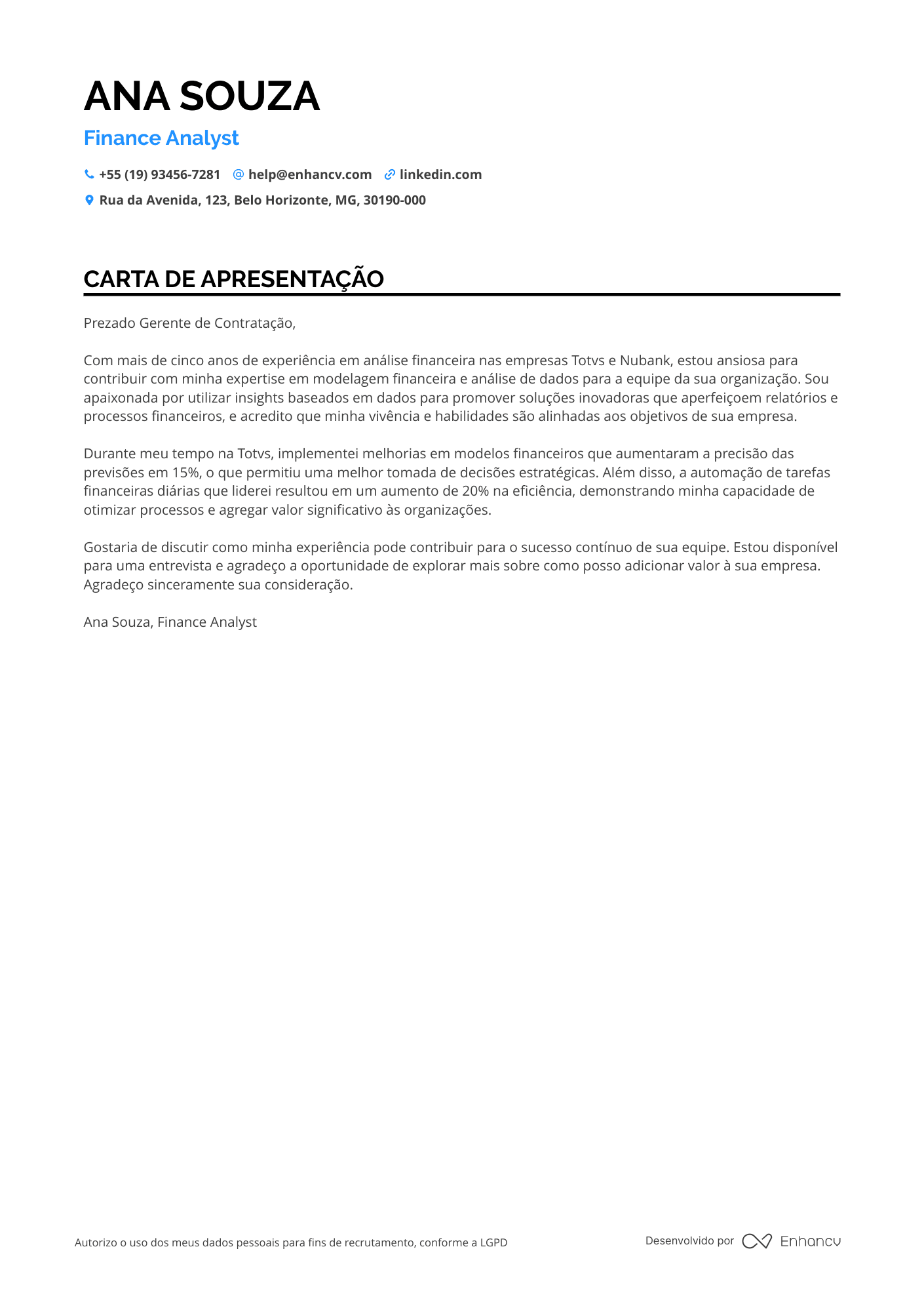 Analista financeiro Meio período