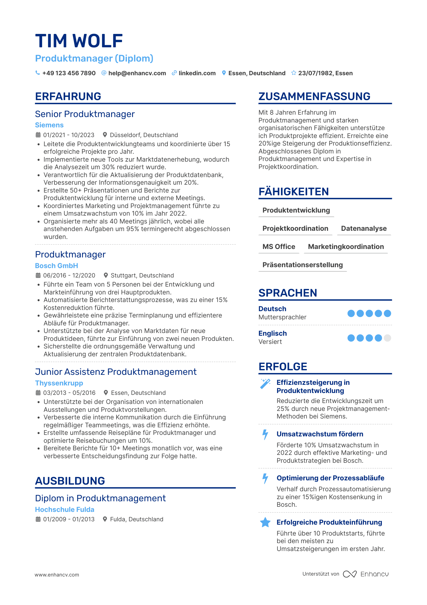 Lebenslauf als Verwaltungsassistent für Produktmanagement