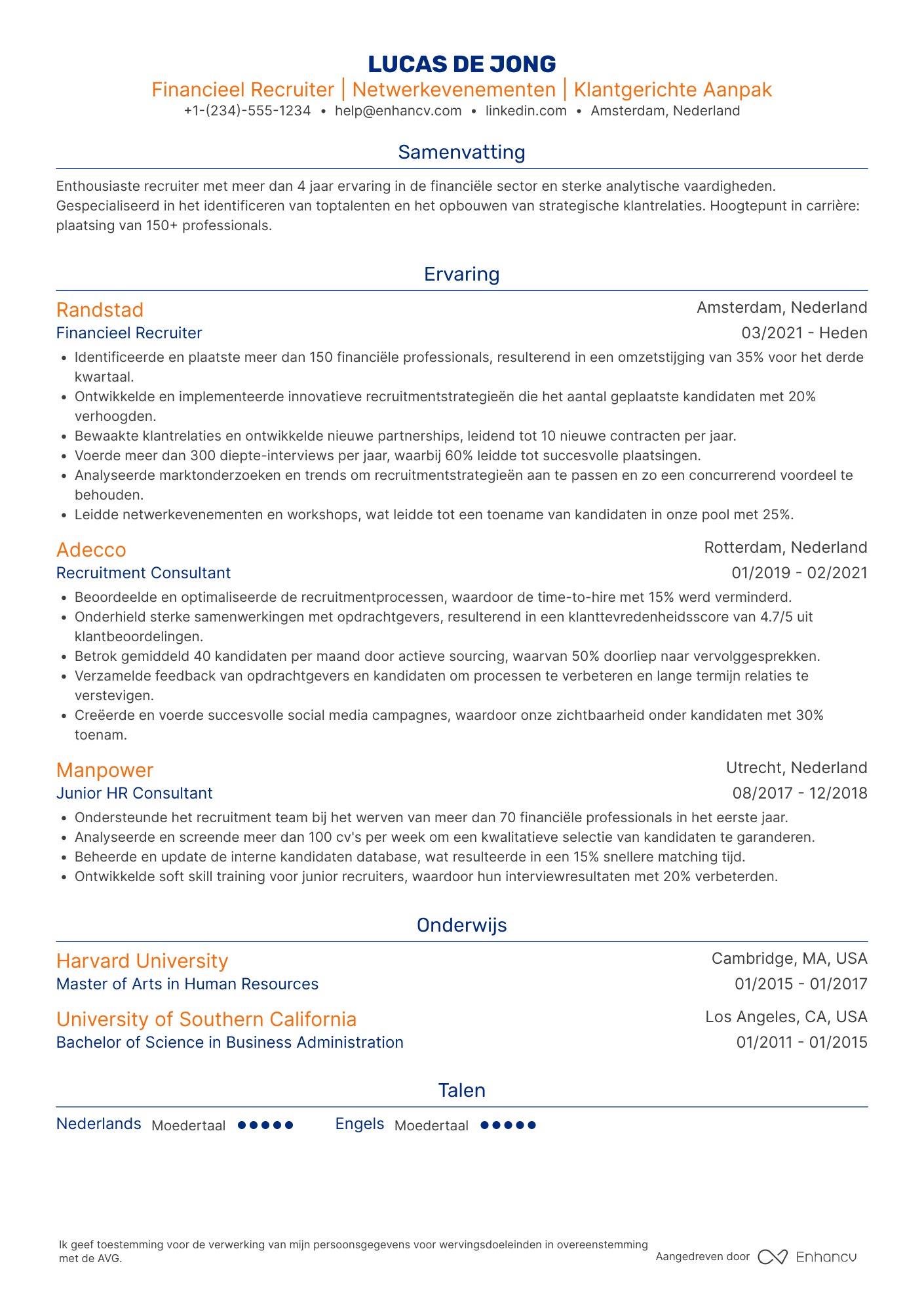 CV voor Financieel Recruiter