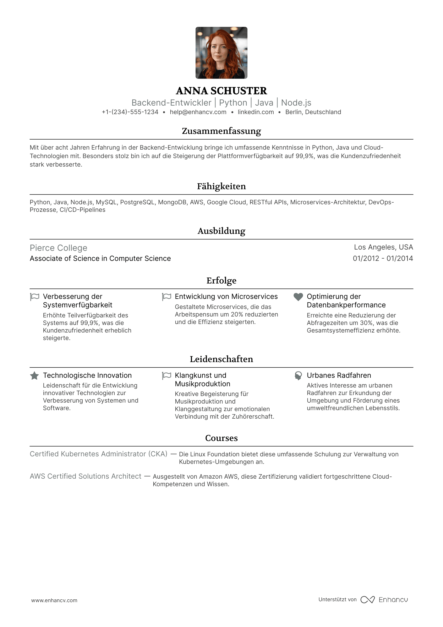 Lebenslauf Backend Entwickler