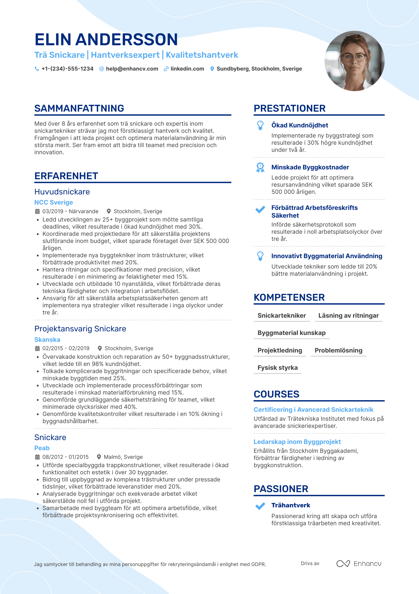 CV för Trä Snickare