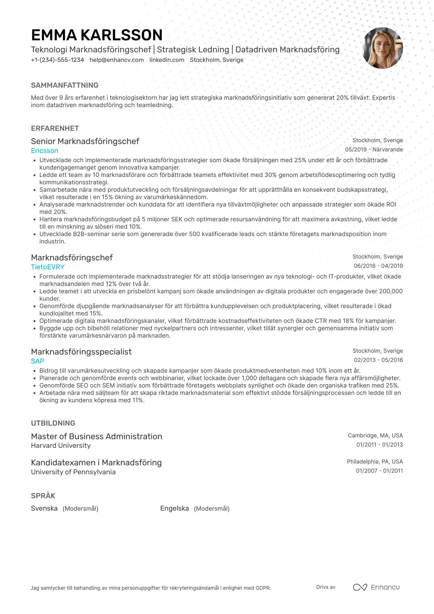 CV för Teknologi Marknadsföringschef