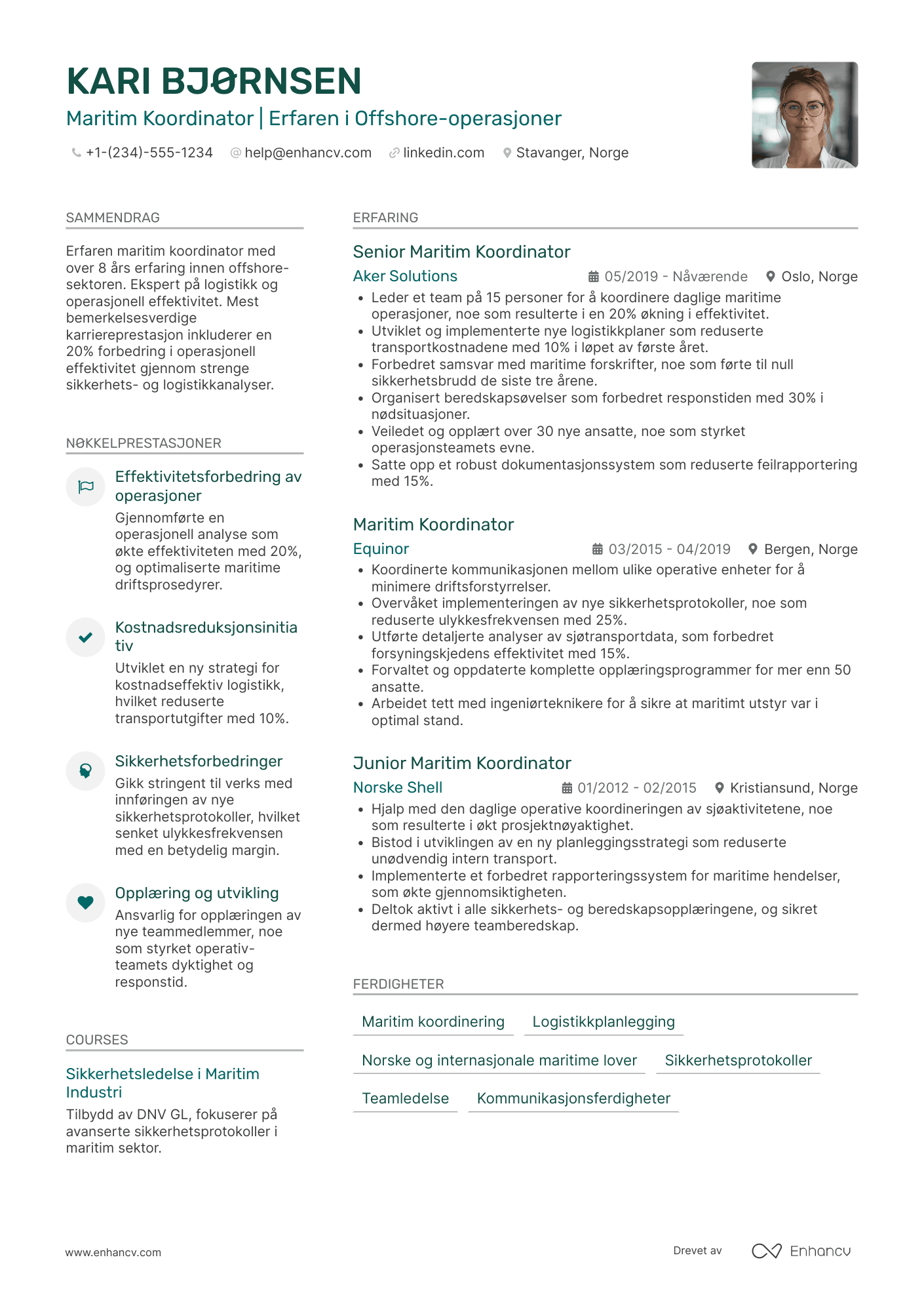 CV for Offshorearbeider – maritim koordinator