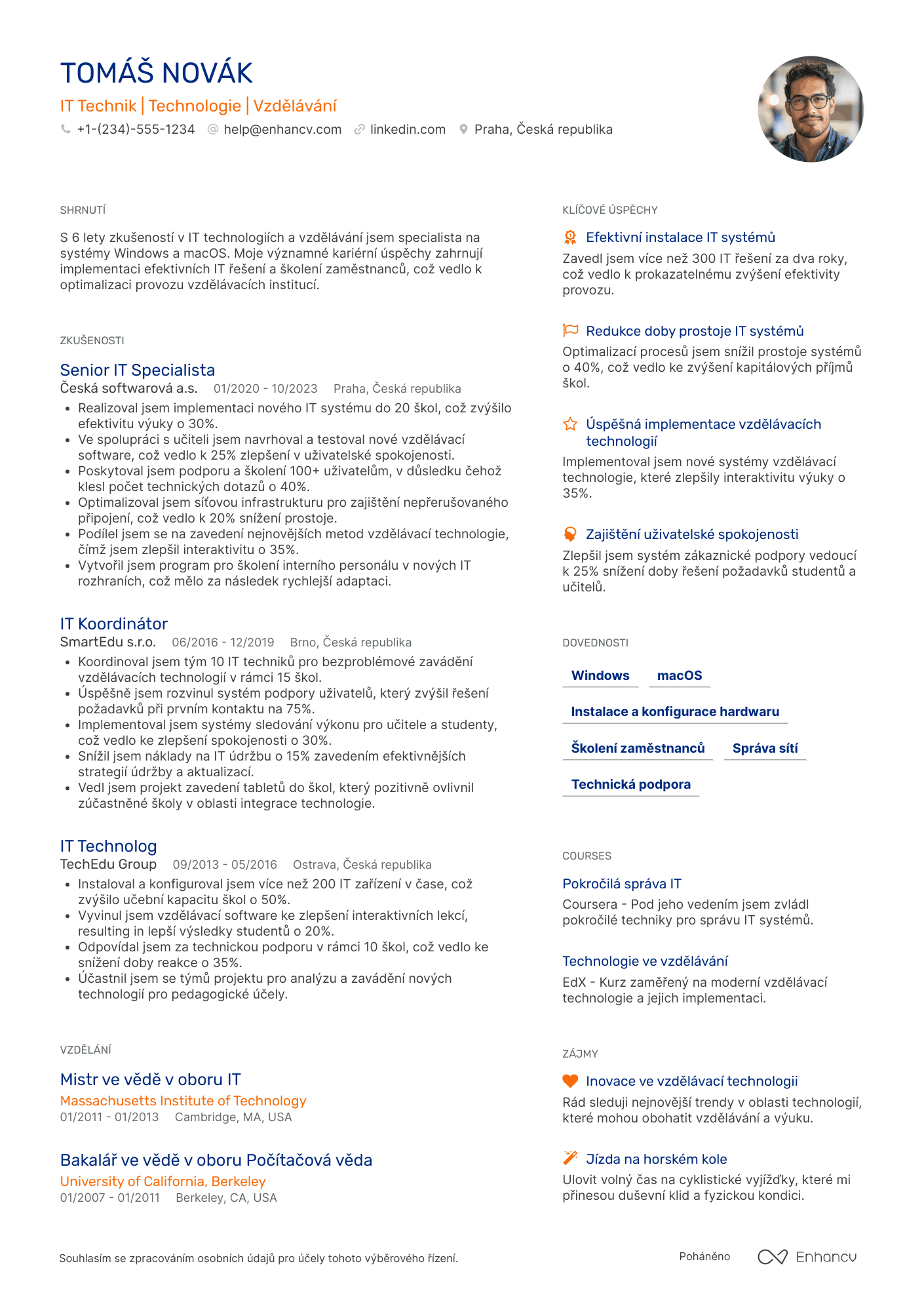 Životopis pro IT Technik Bildung
