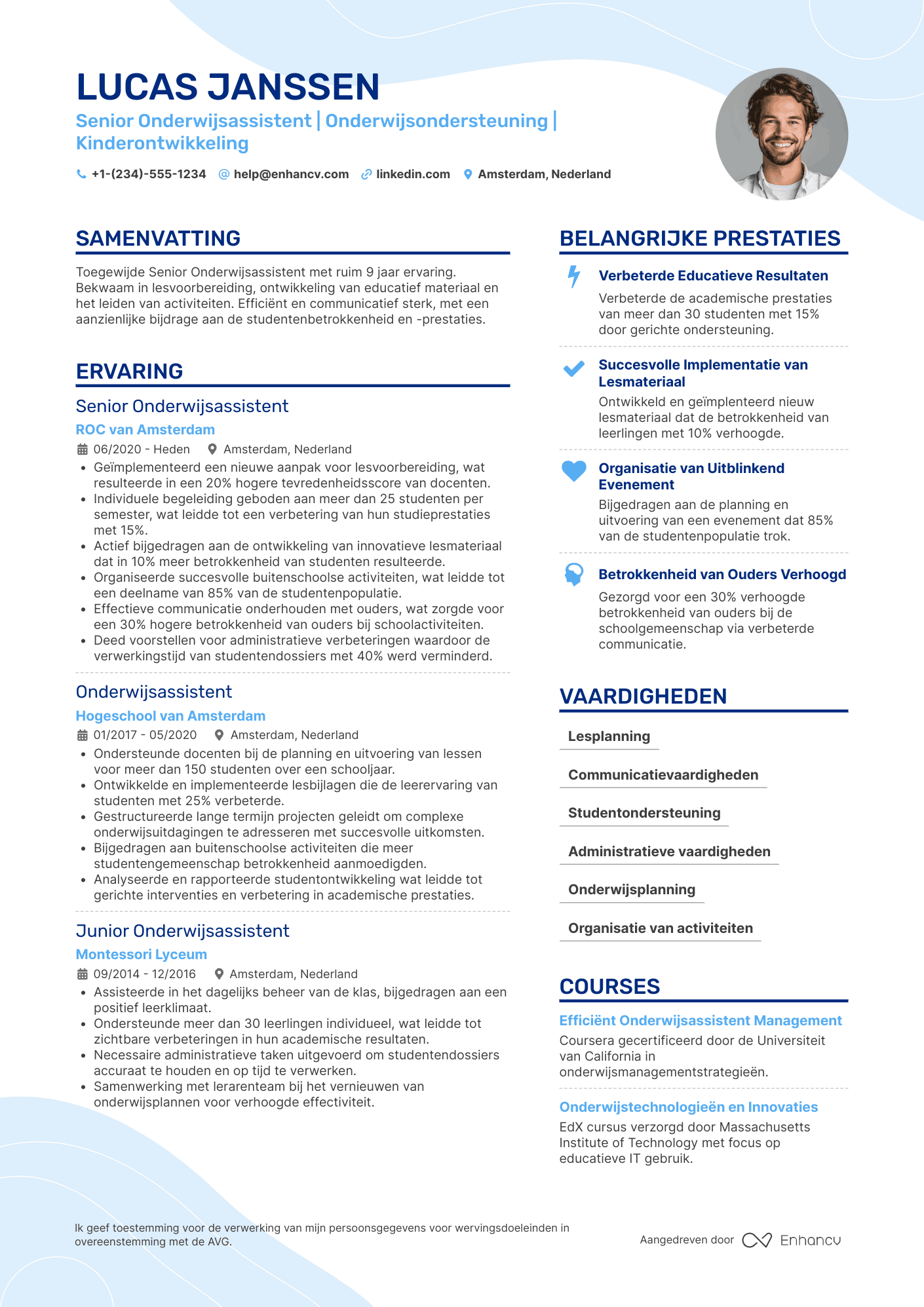 CV voor Senior Onderwijsassistent