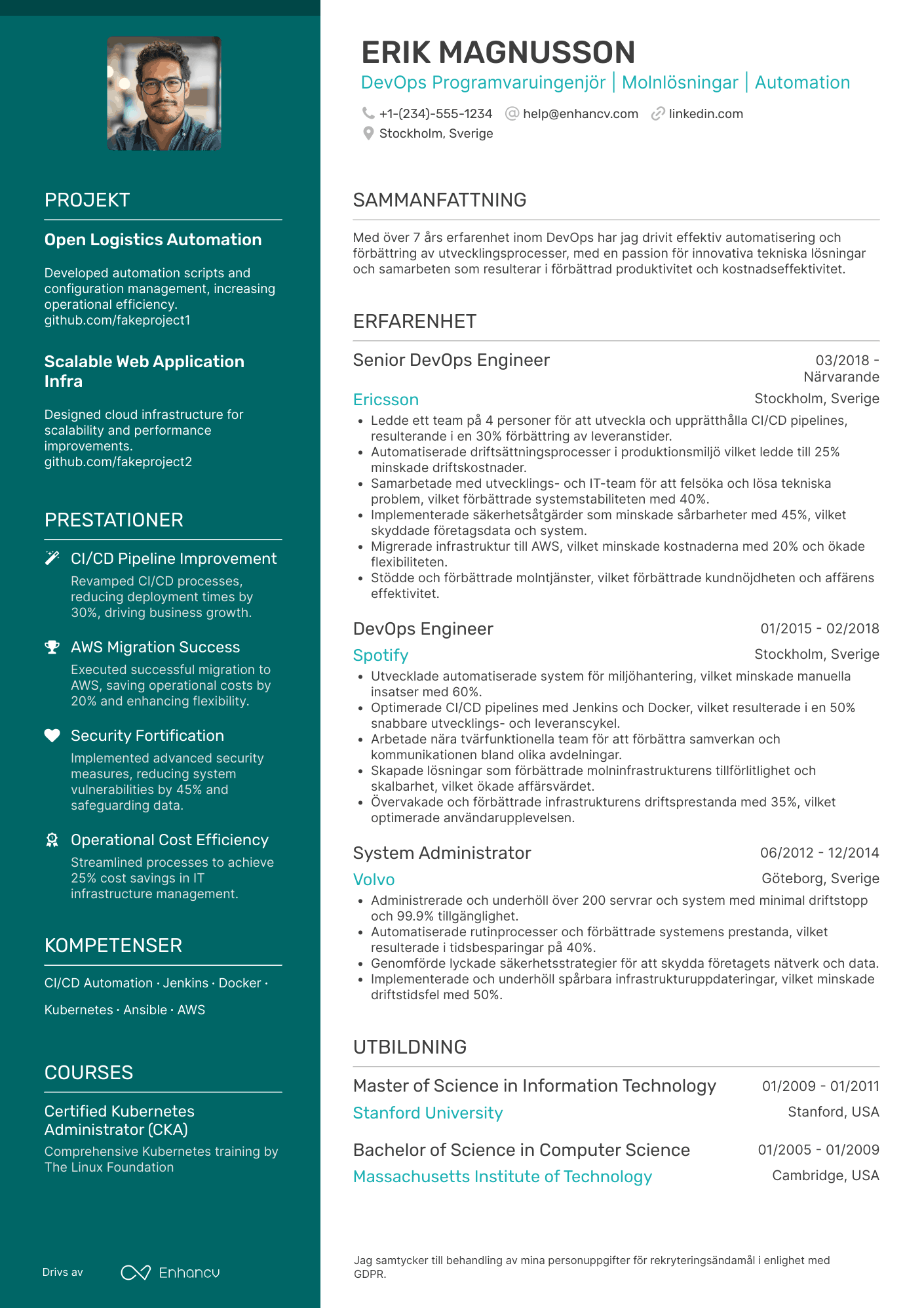 CV för DevOps Programvaruingenjör