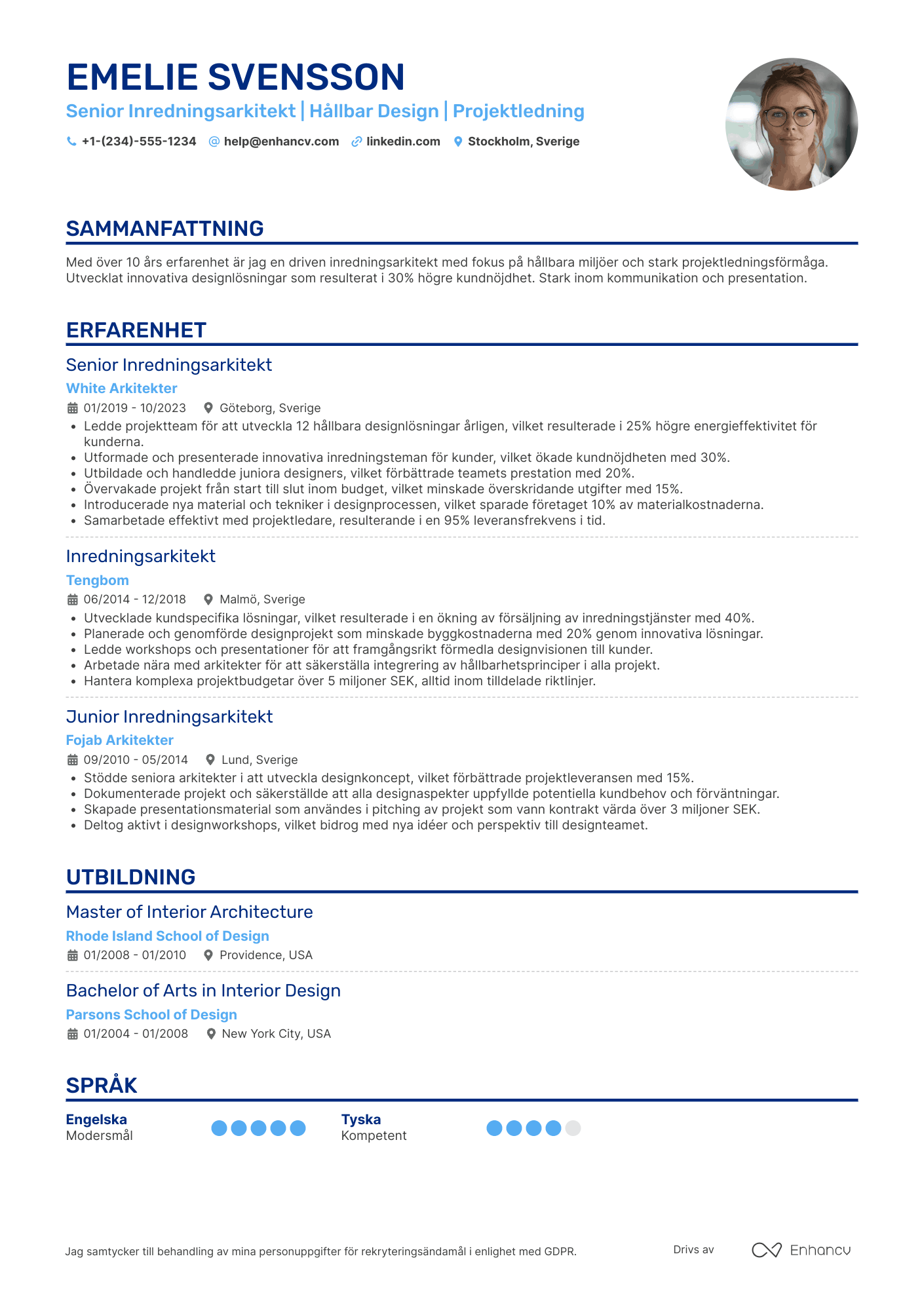 CV för Inredningsarkitekt Senior