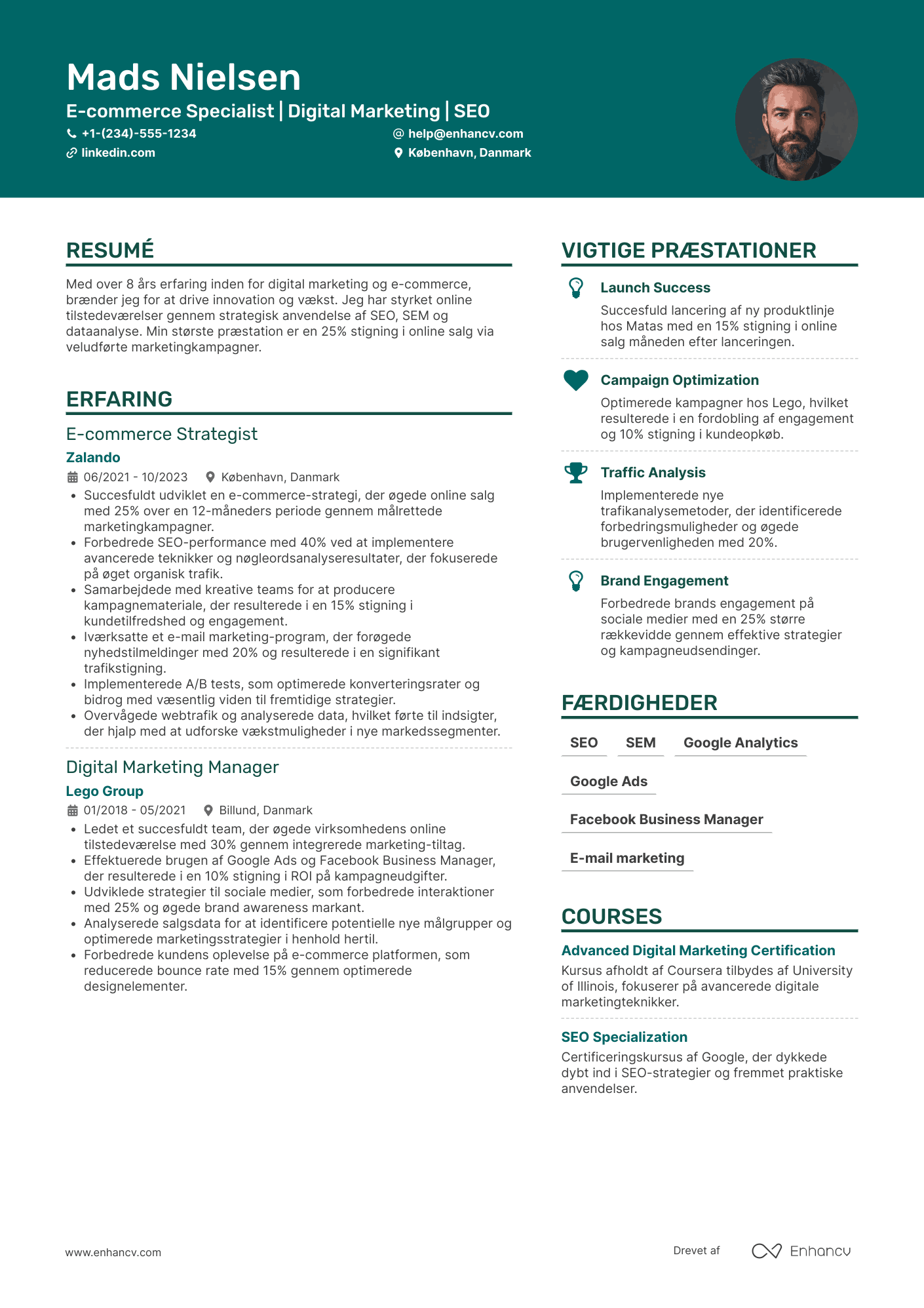 CV til E commerce specialist i digital marketing