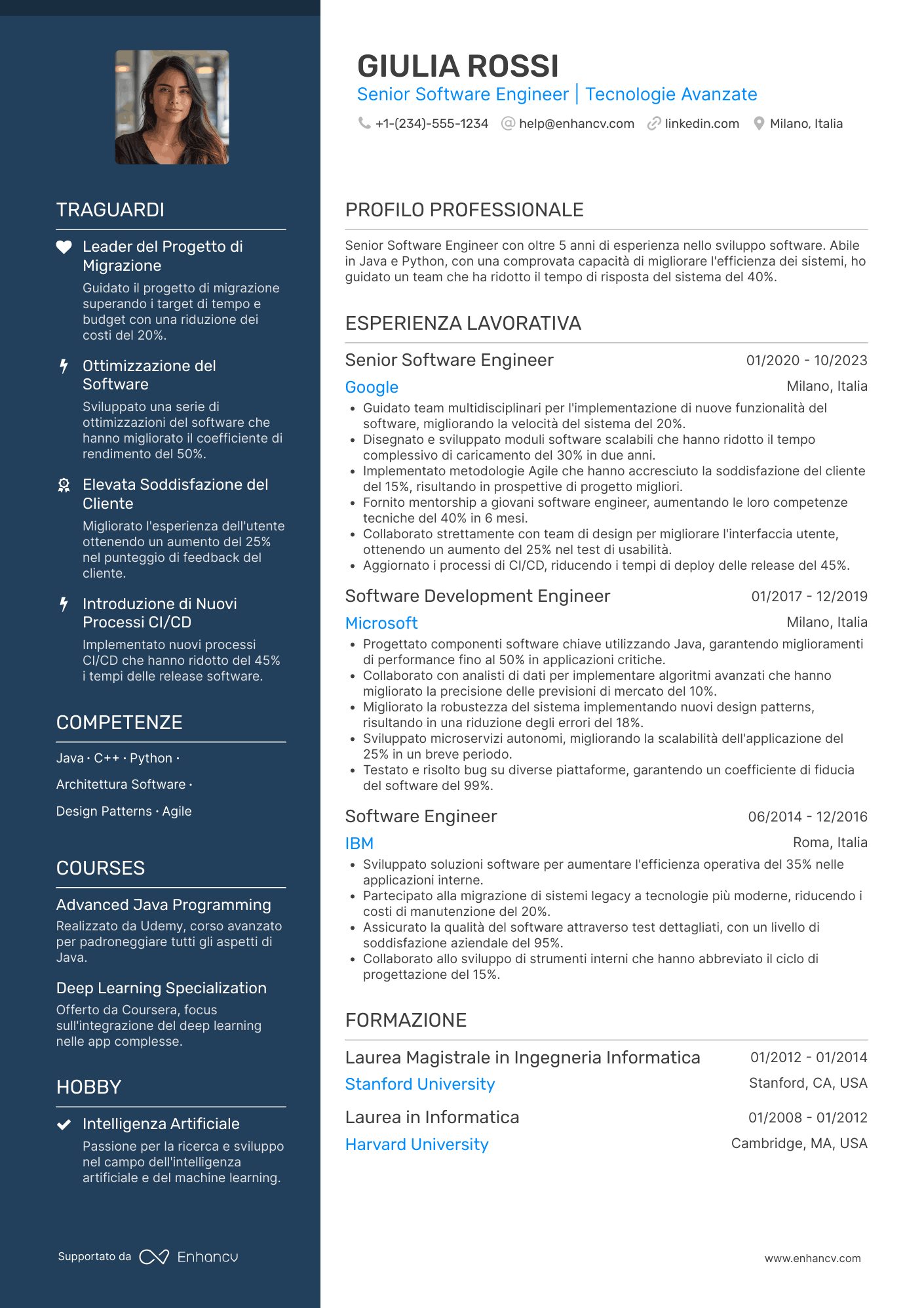 Esempio di CV senior software engineer