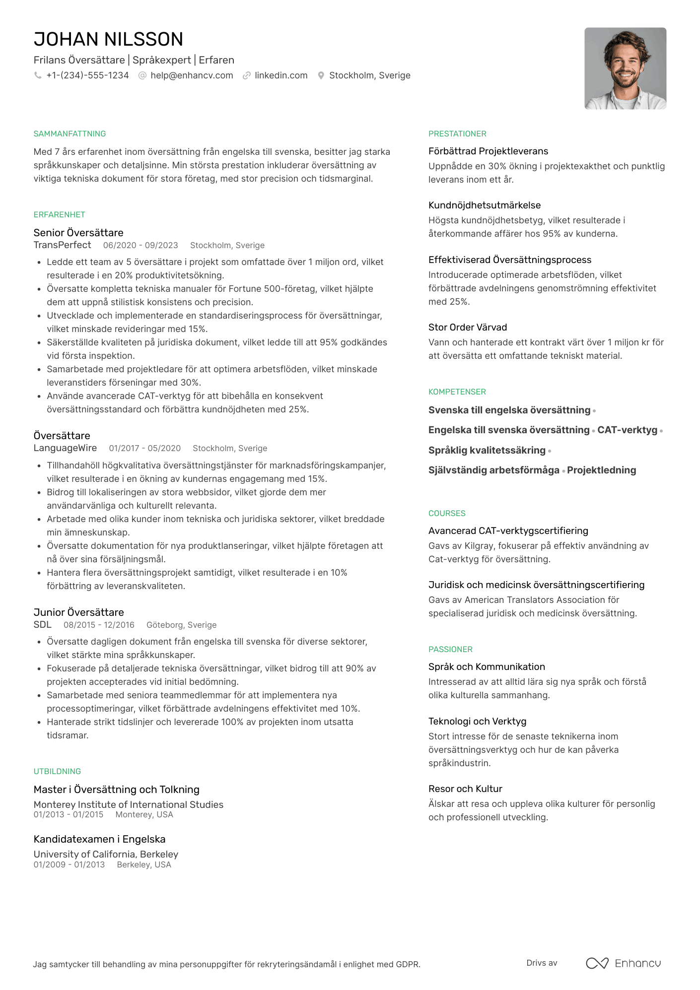 CV för Frilans Översättare