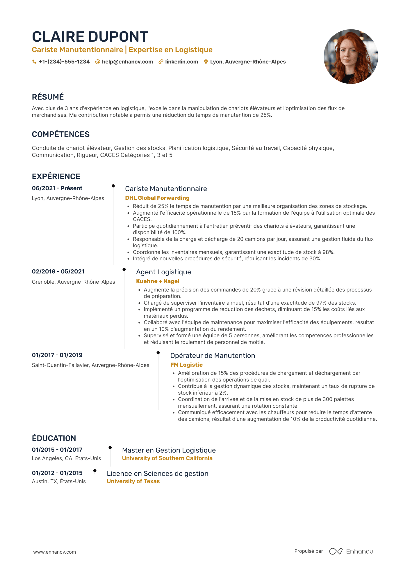 CV de cariste manutentionnaire