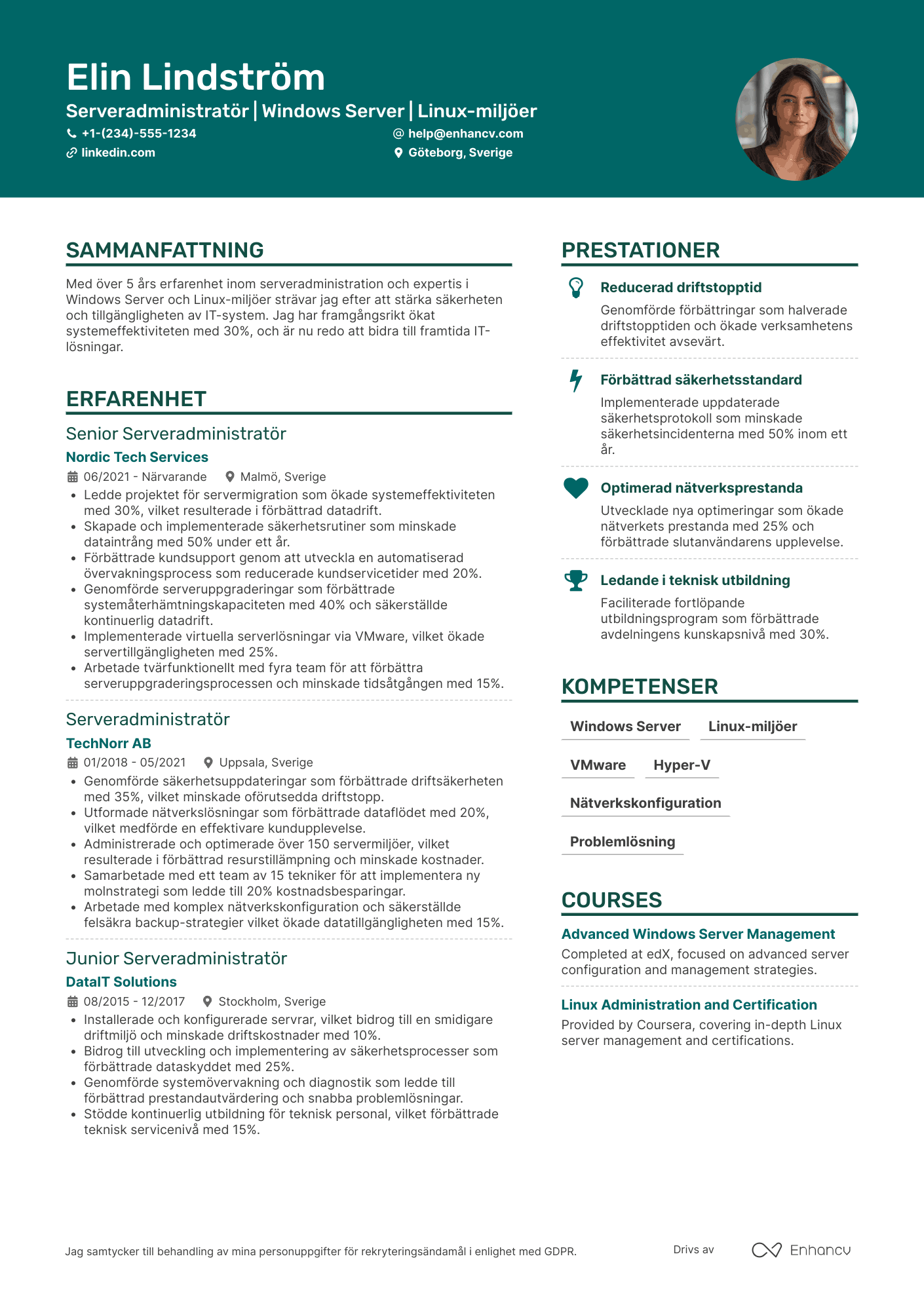 CV för Serveradministratör