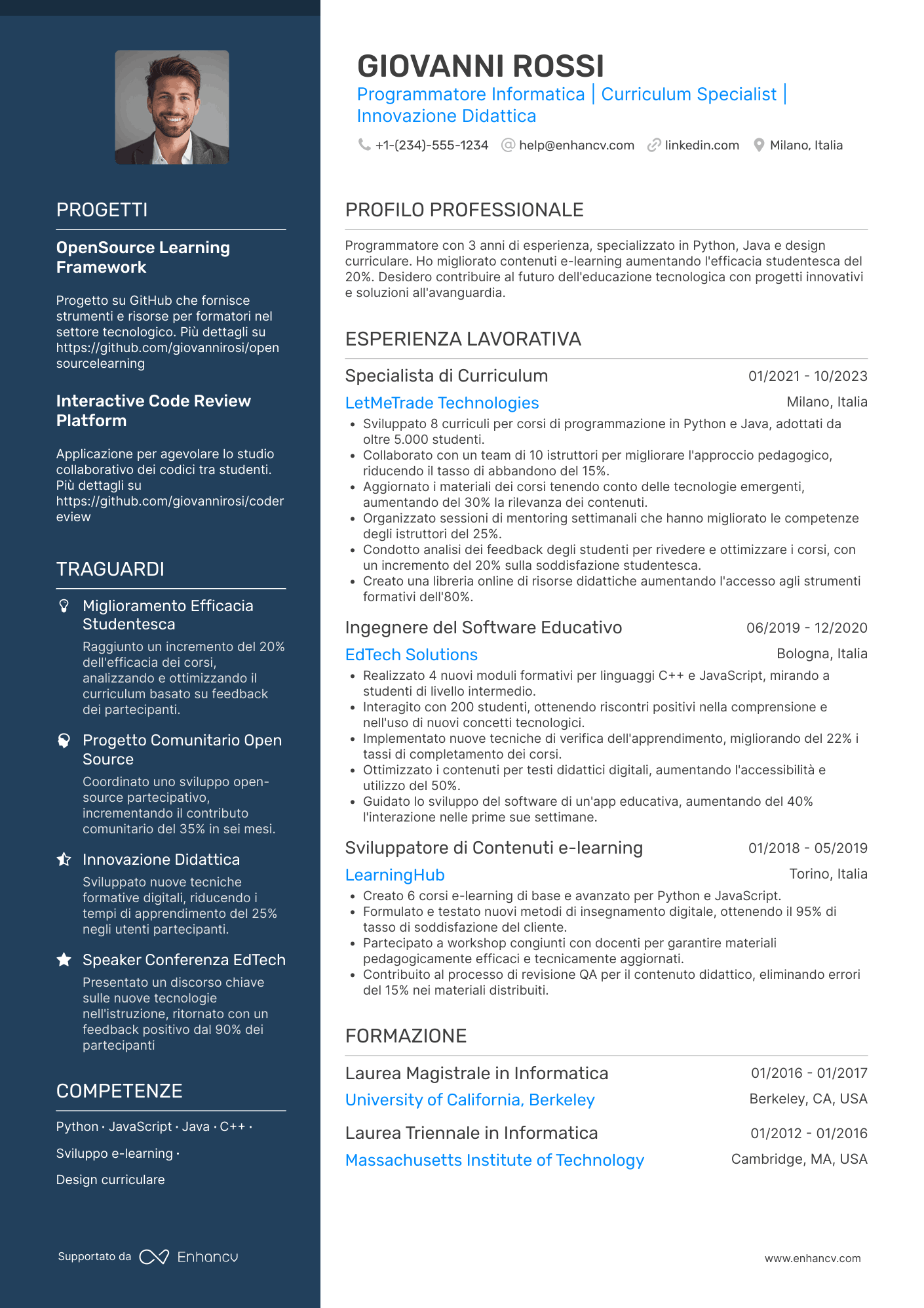 Curriculum informatico programmatore
