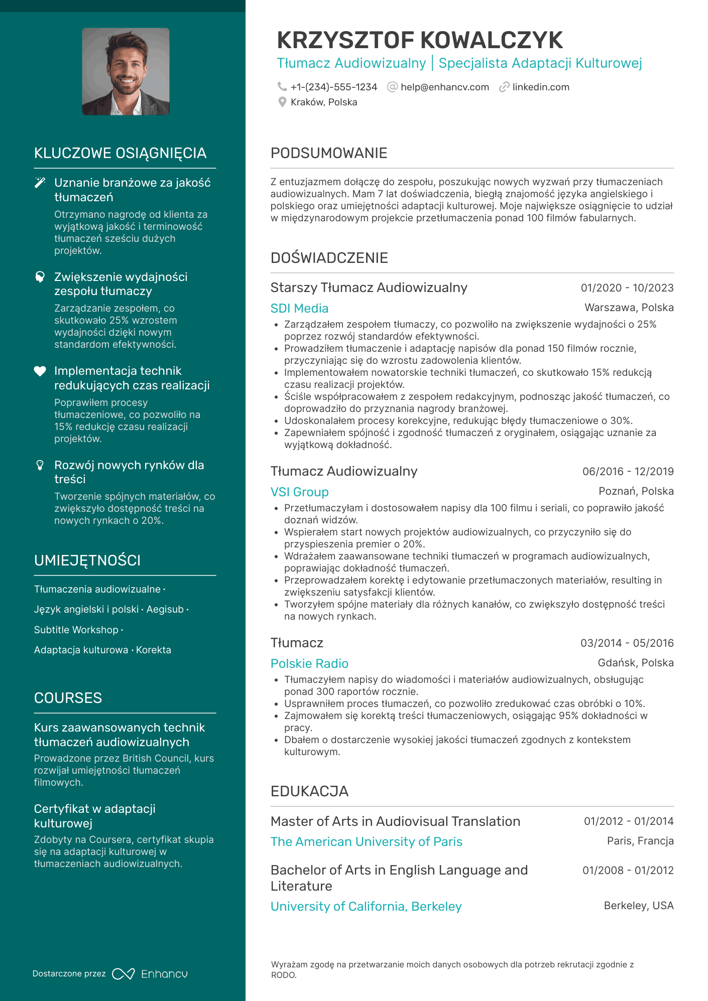 CV dla Tłumacz Audiowizualny