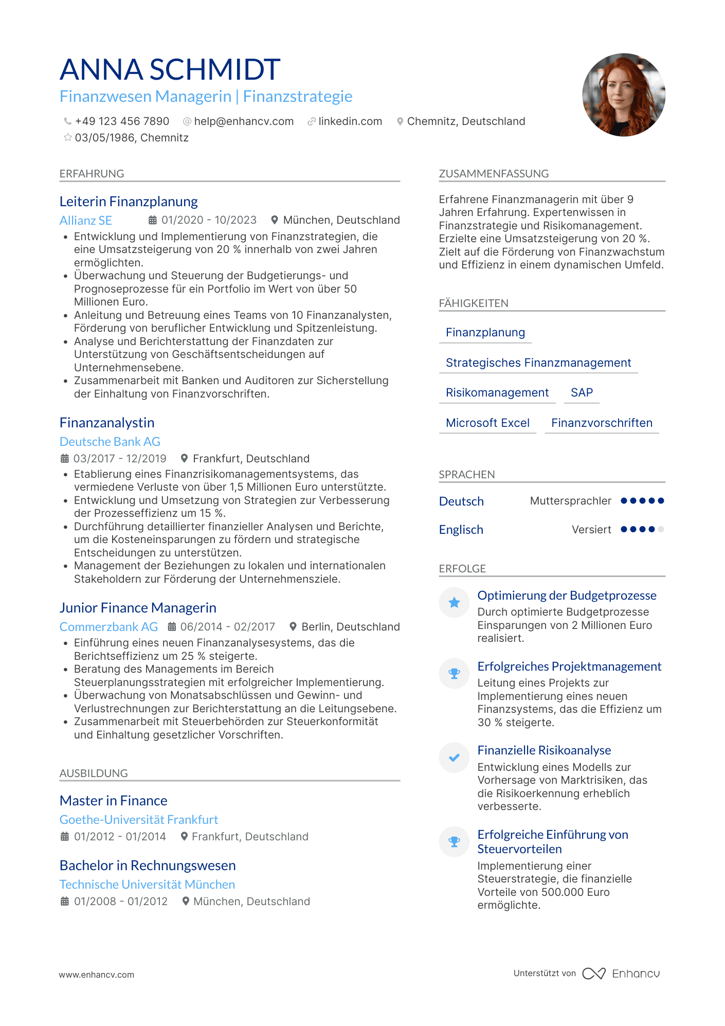 Lebenslauf als Finanzwesen Manager