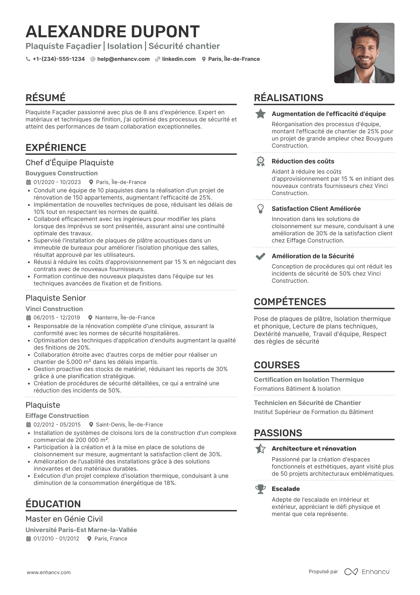 CV de plaquiste façadier