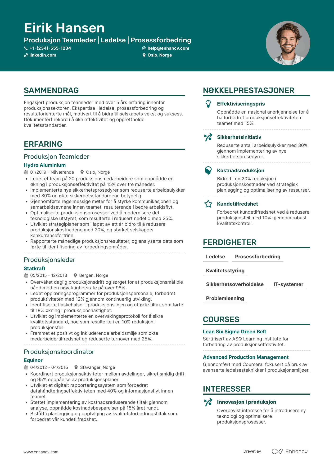 CV for Produksjon teamleder