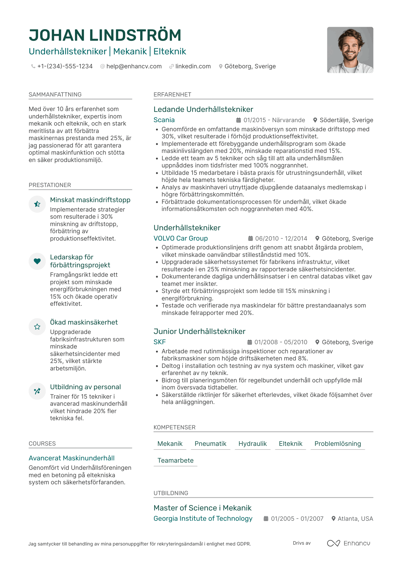 CV för Tjänst Underhållstekniker
