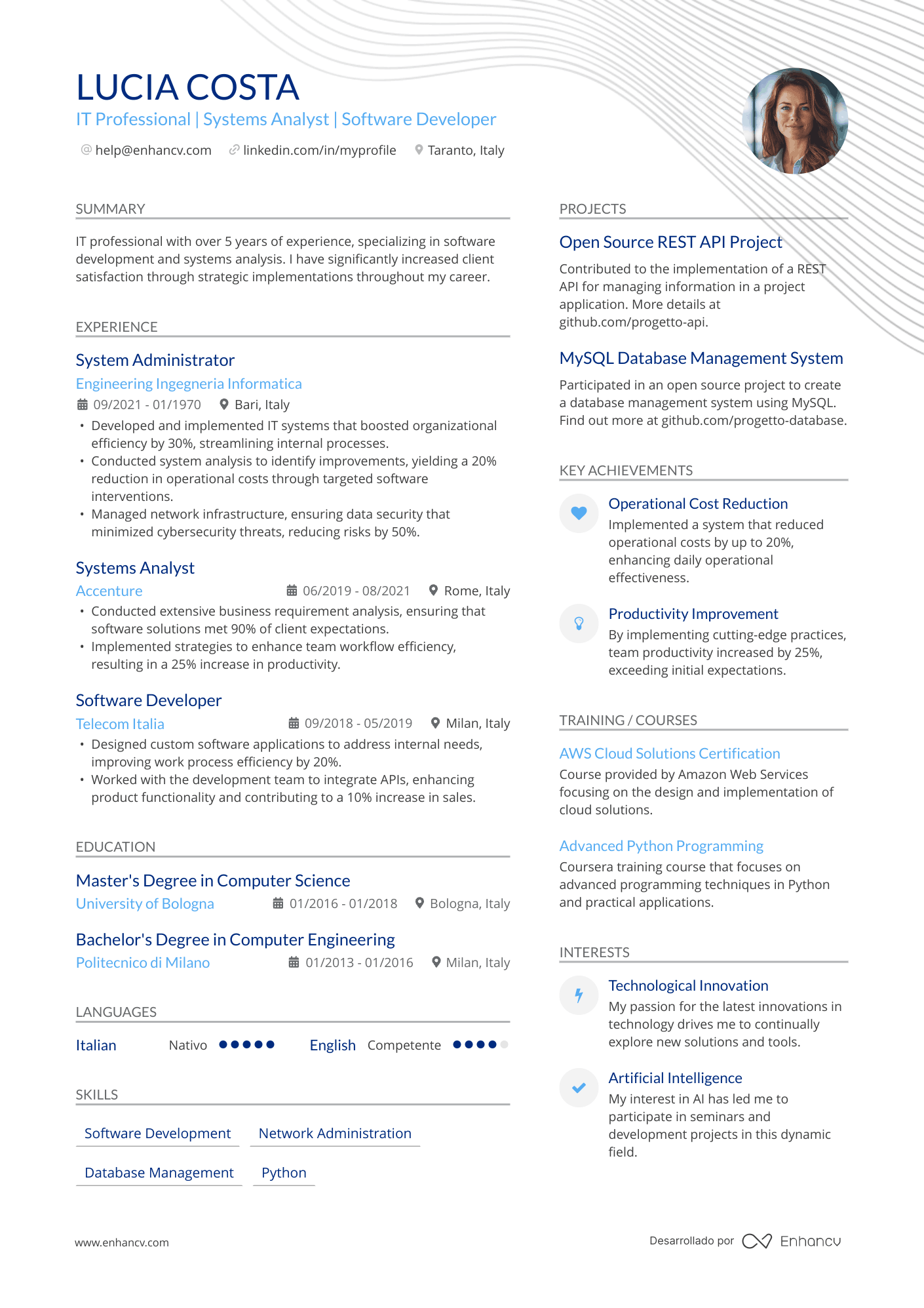 Bonus: curriculum vitae in inglese informatico