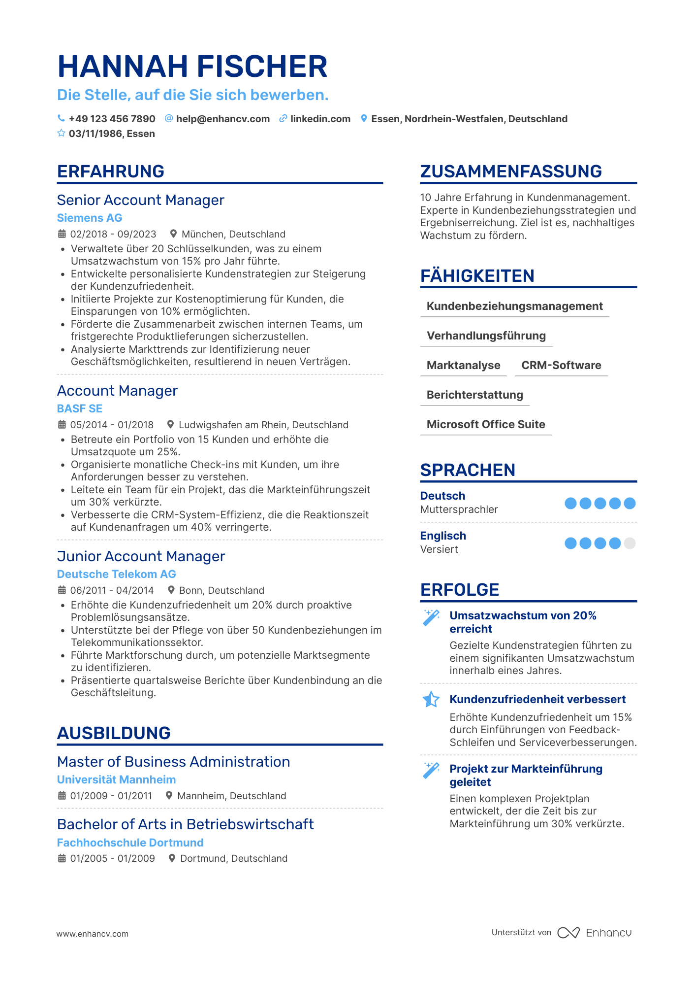 Lebenslauf als Senior Account Manager