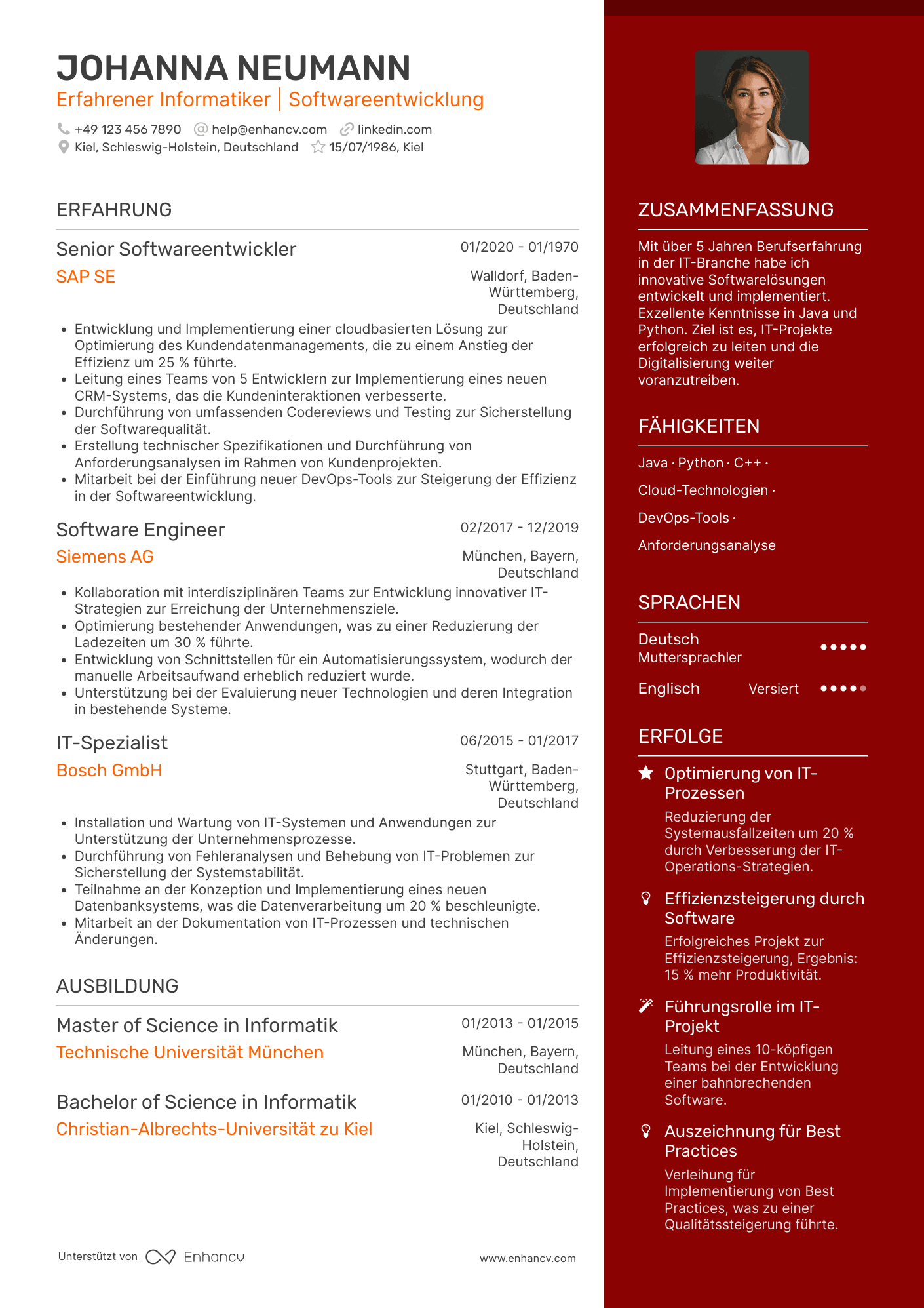Lebenslauf als Erfahrener Informatiker