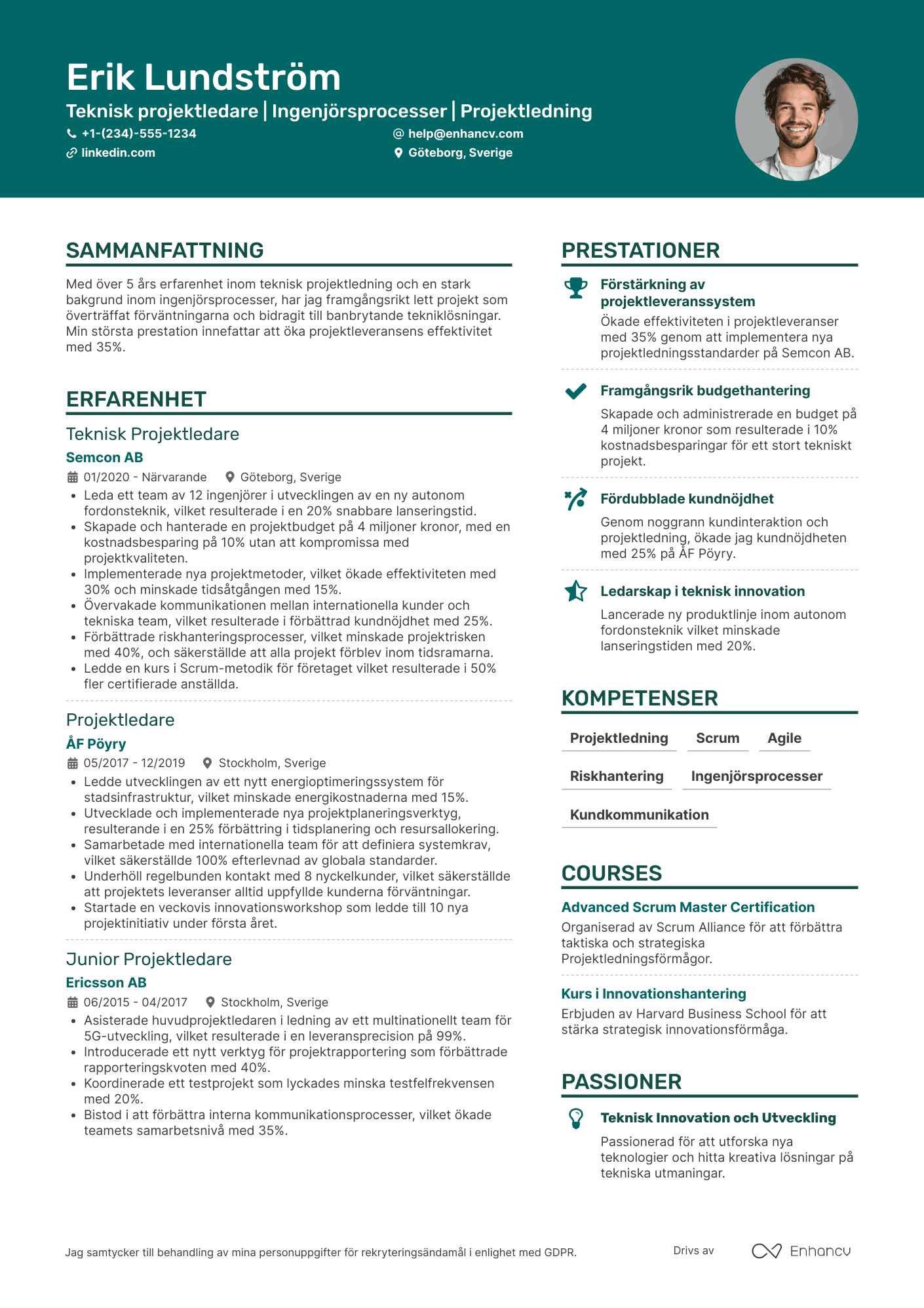CV för Teknisk projektledare