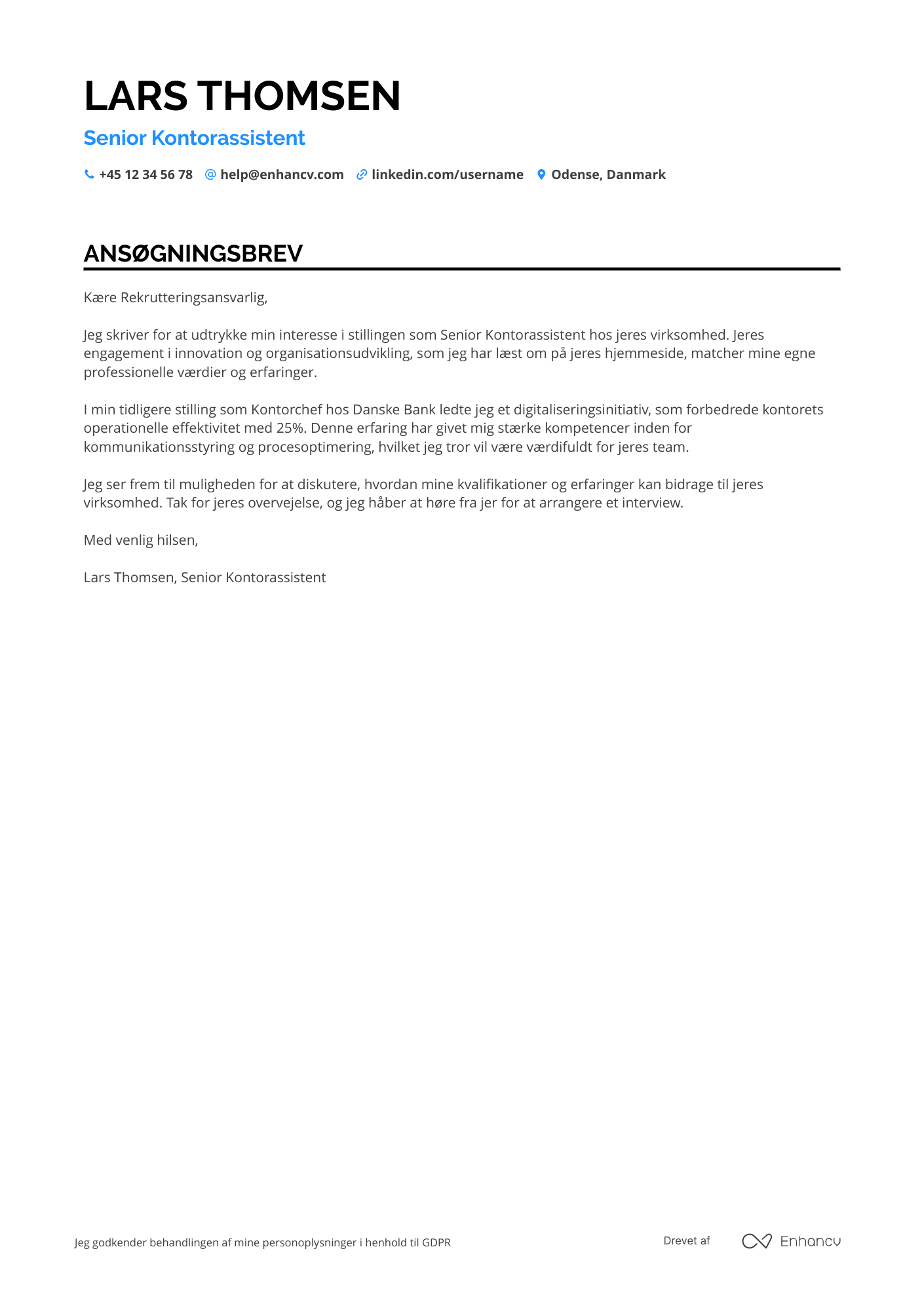 Ansøgningsbrev til Senior Kontorassistent