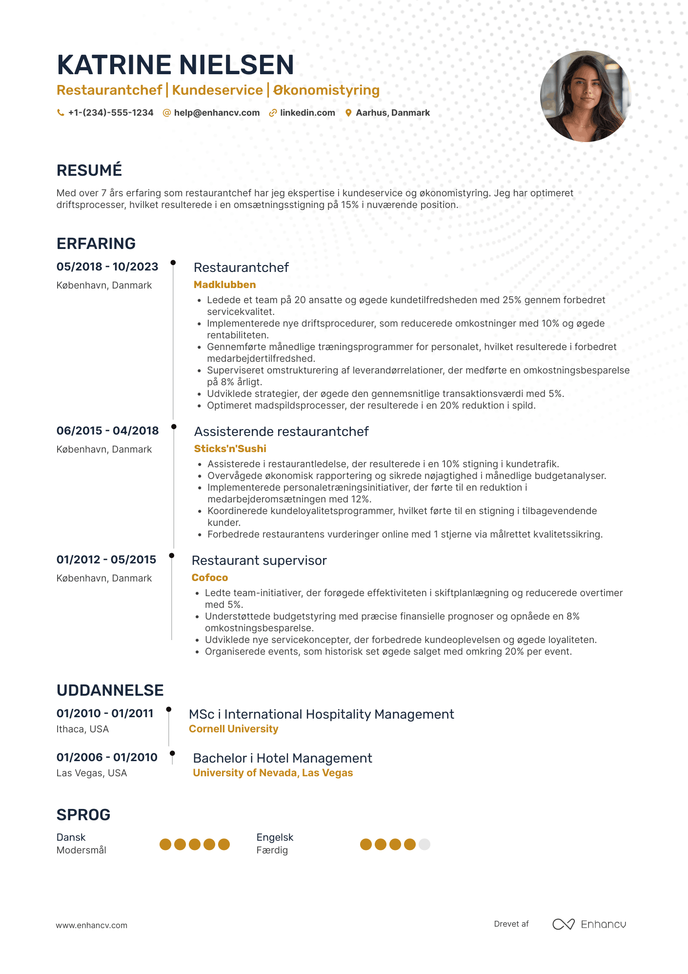CV til Erfaren restaurantchef