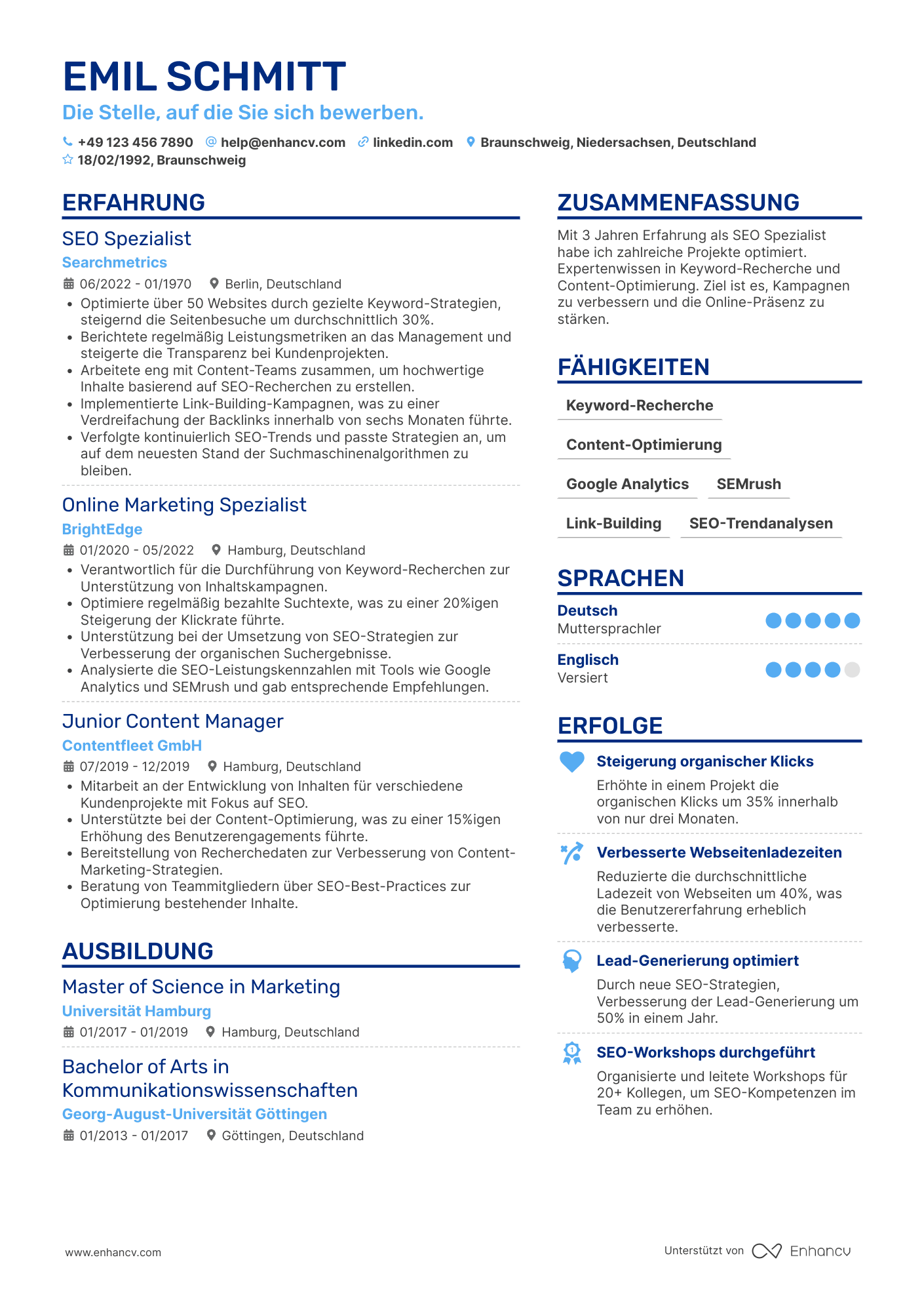 Lebenslauf als Einsteiger SEO Spezialist