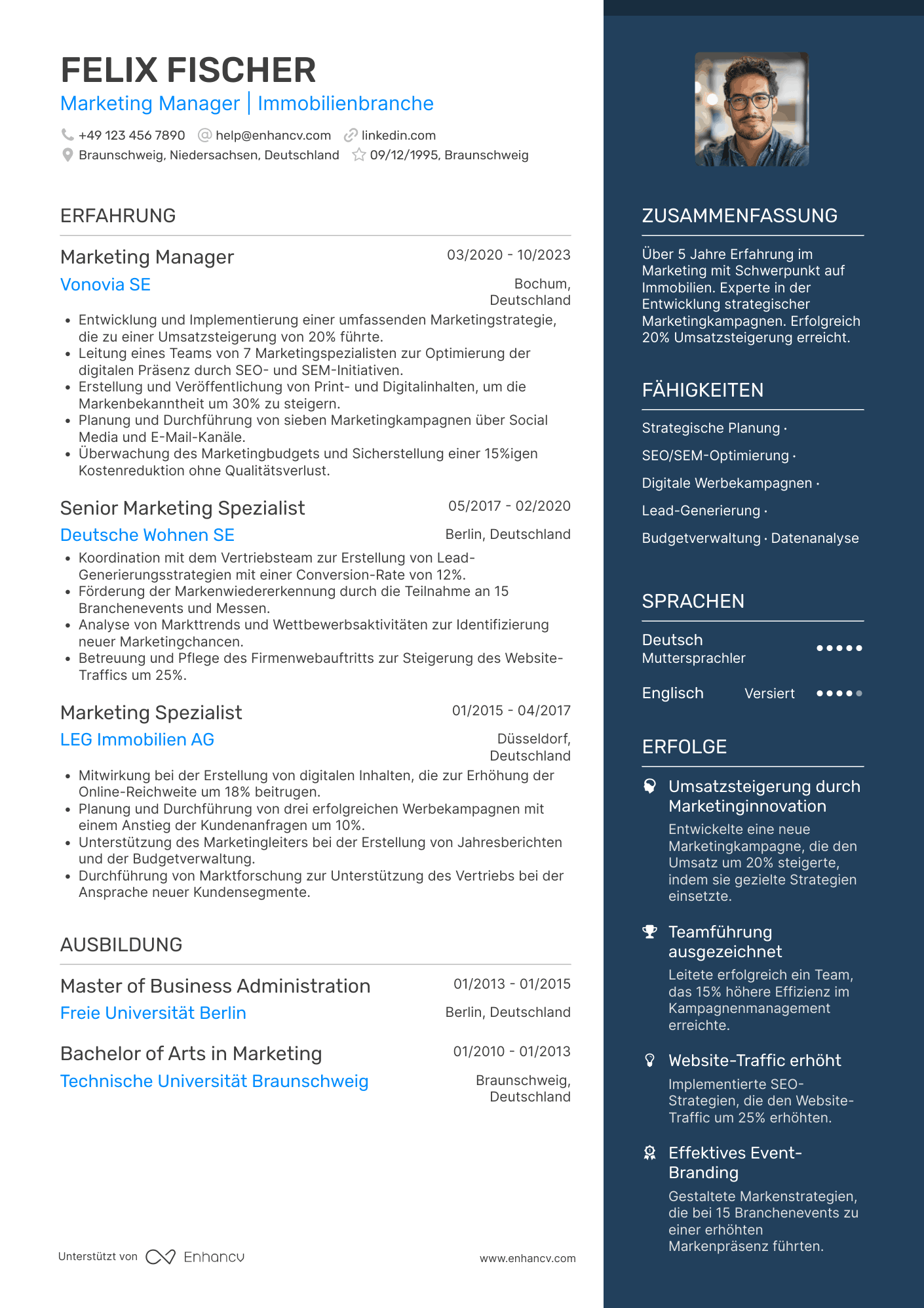 Lebenslauf in Marketing Manager in der Immobilienbranche