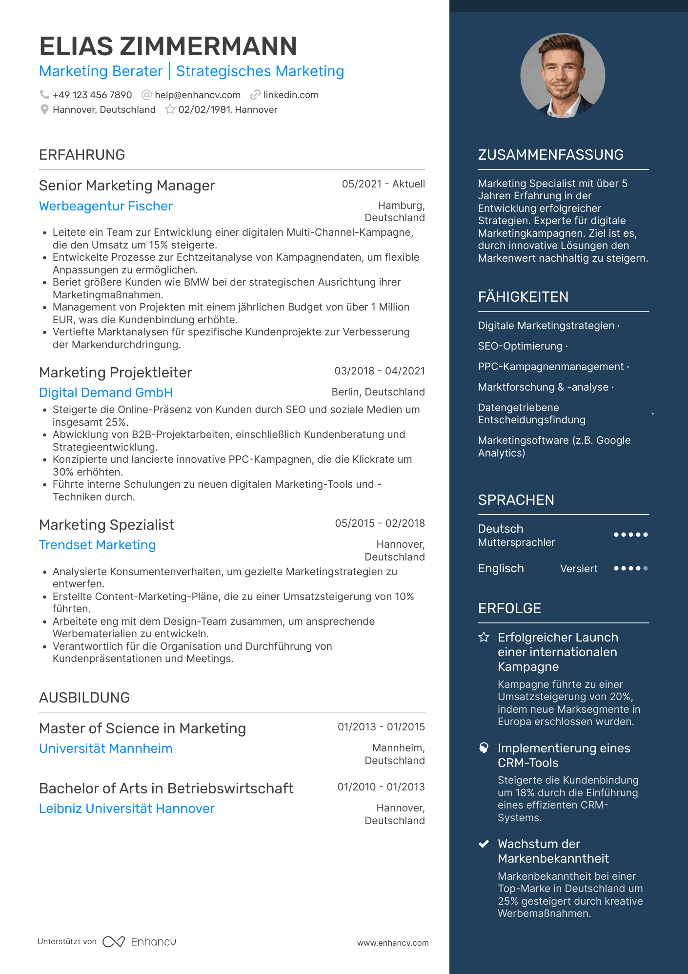 Lebenslauf als Marketing Berater
