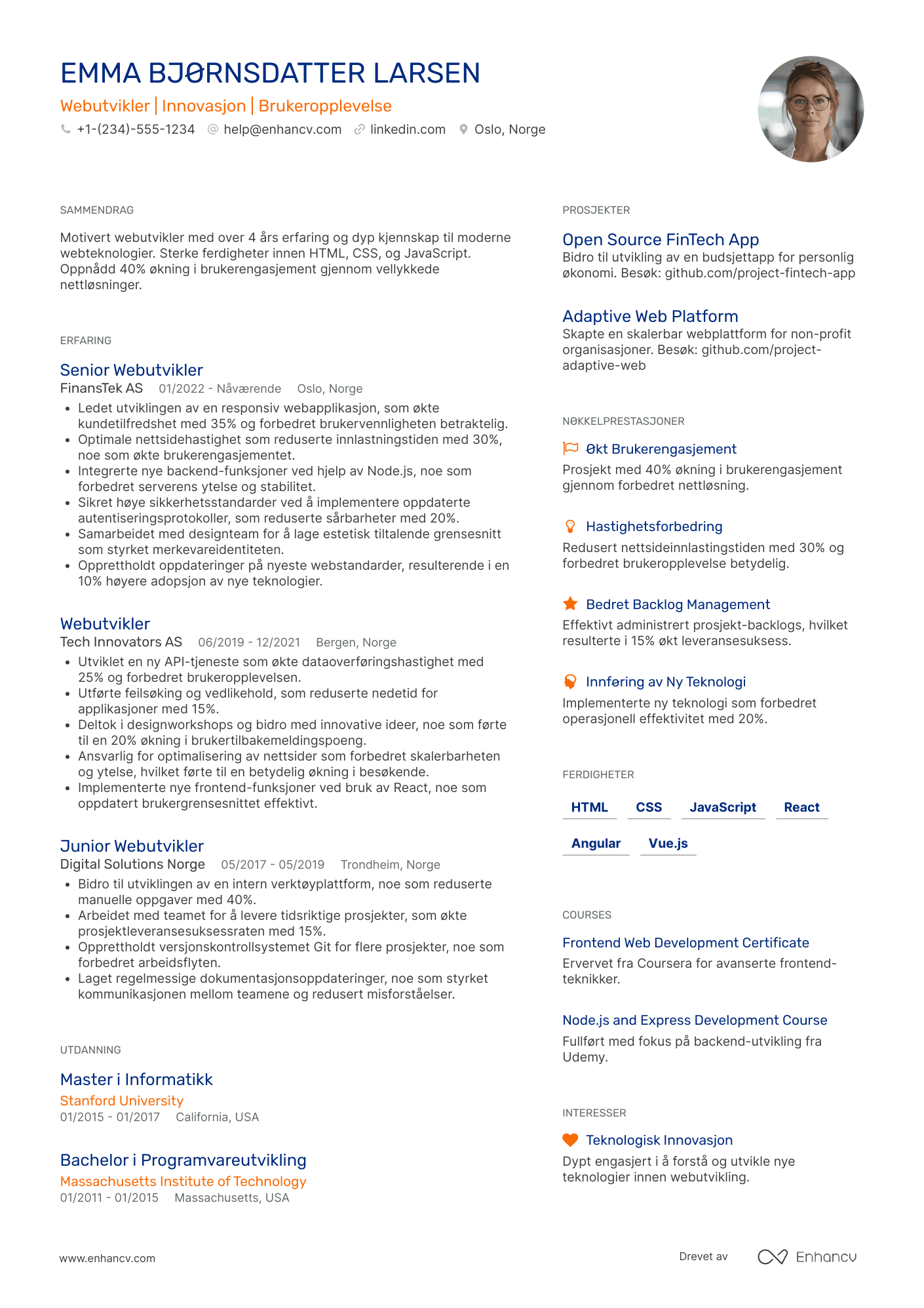 CV for Webutvikler i FinTech