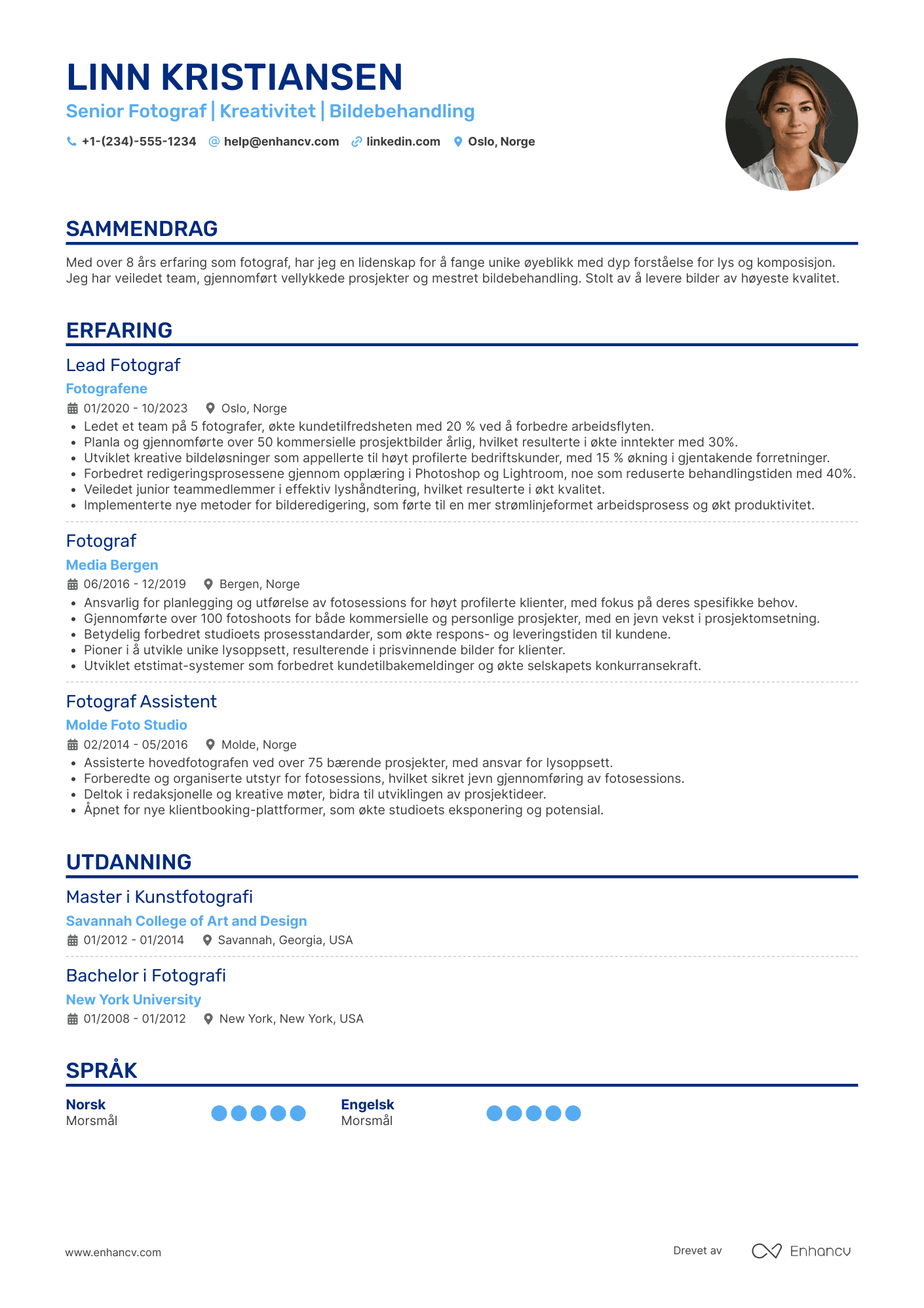 CV for Senior fotograf