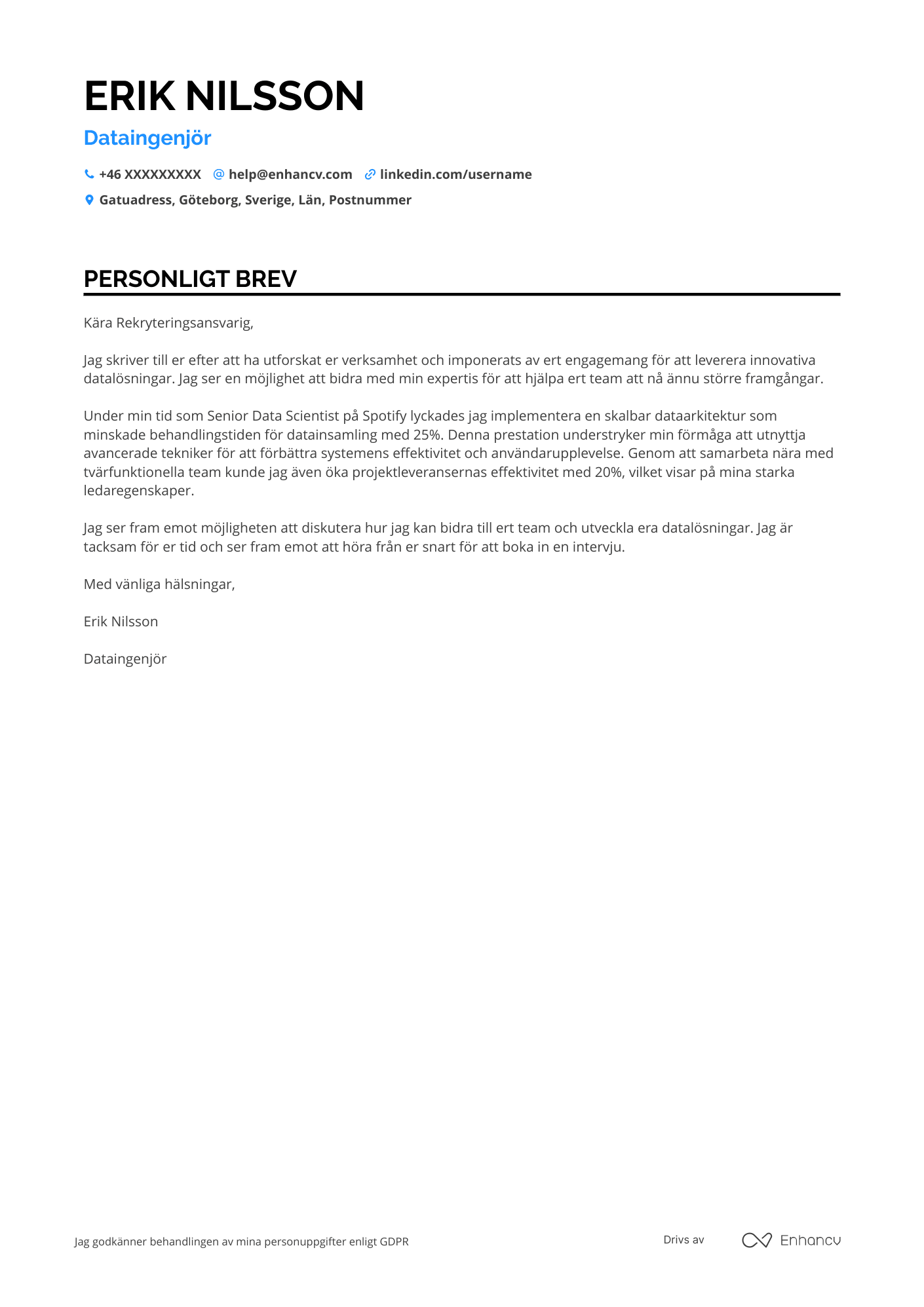 Personligt brev för Medior Dataingenjör