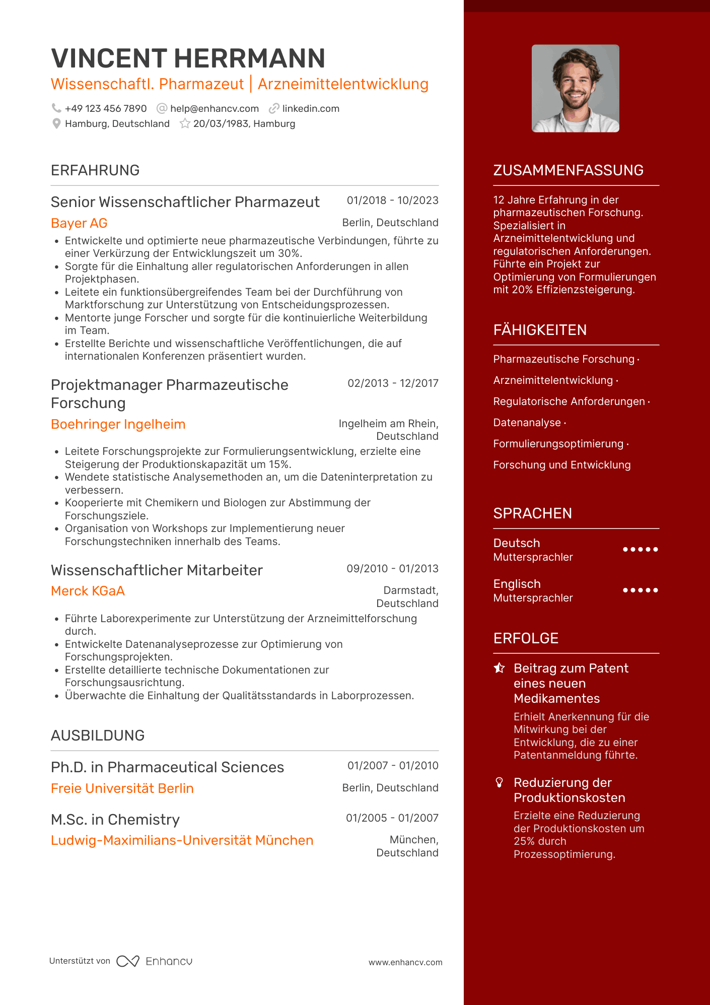 Lebenslauf in Wissenschaftlicher Pharmazeut