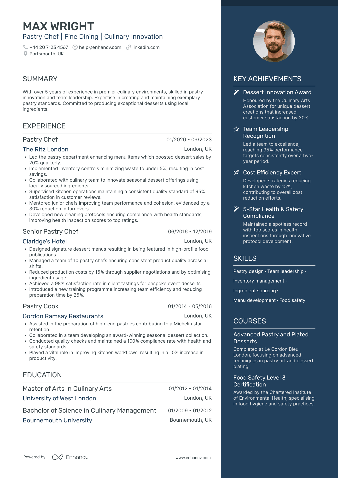 Pastry Chef Consultant CV Examples