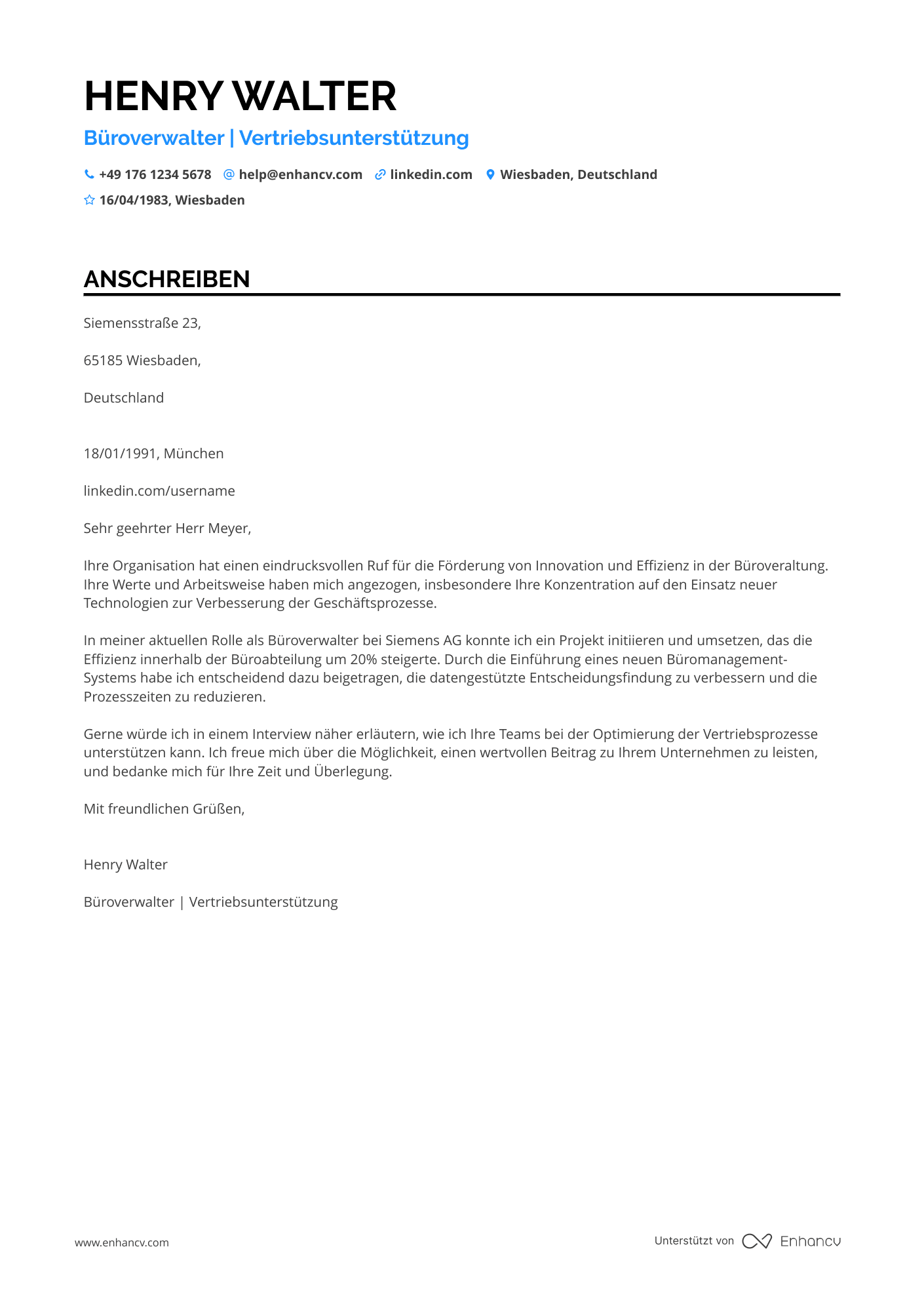 Büroverwalter für Vertrieb