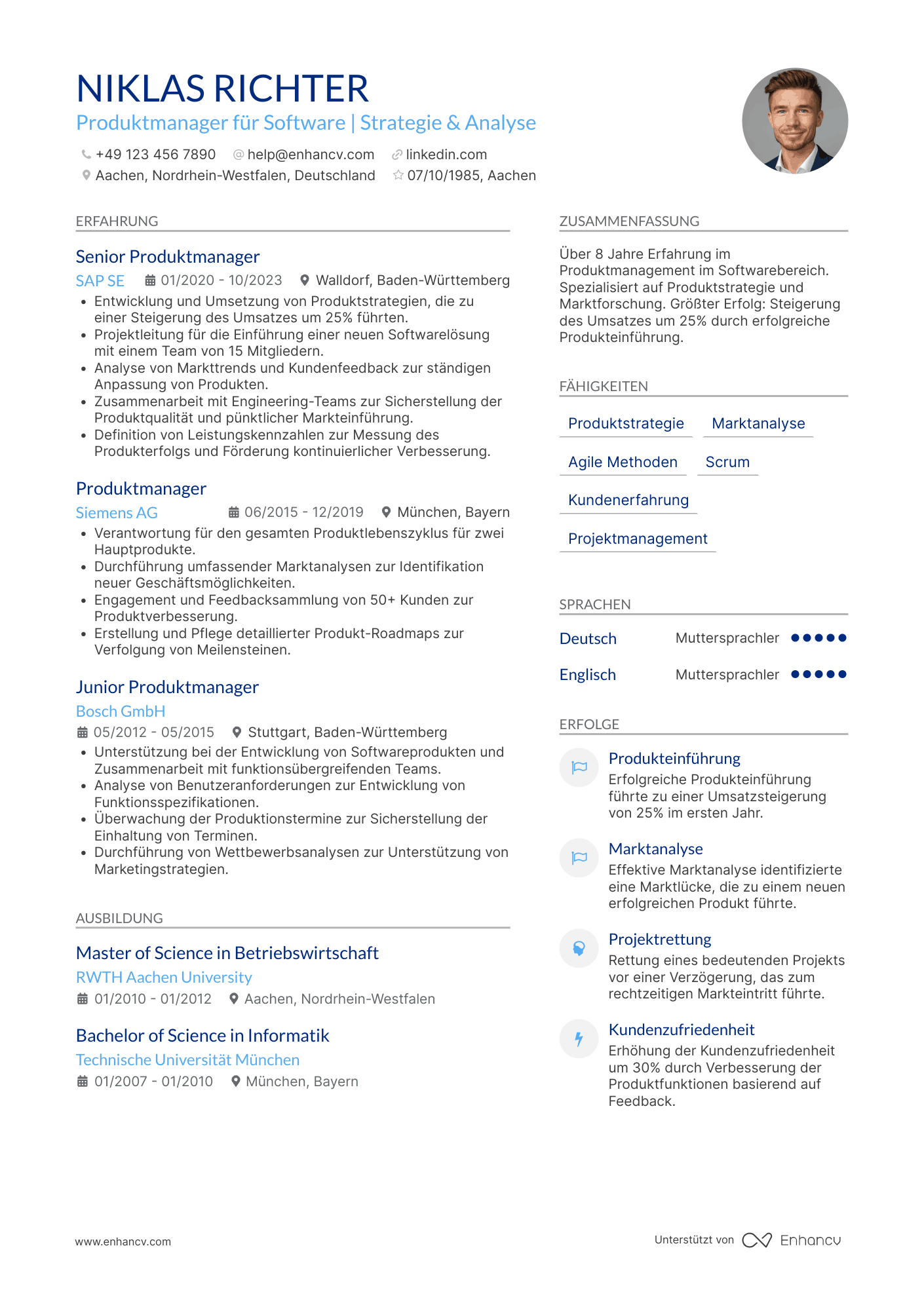 Lebenslauf als Produktmanager für Software