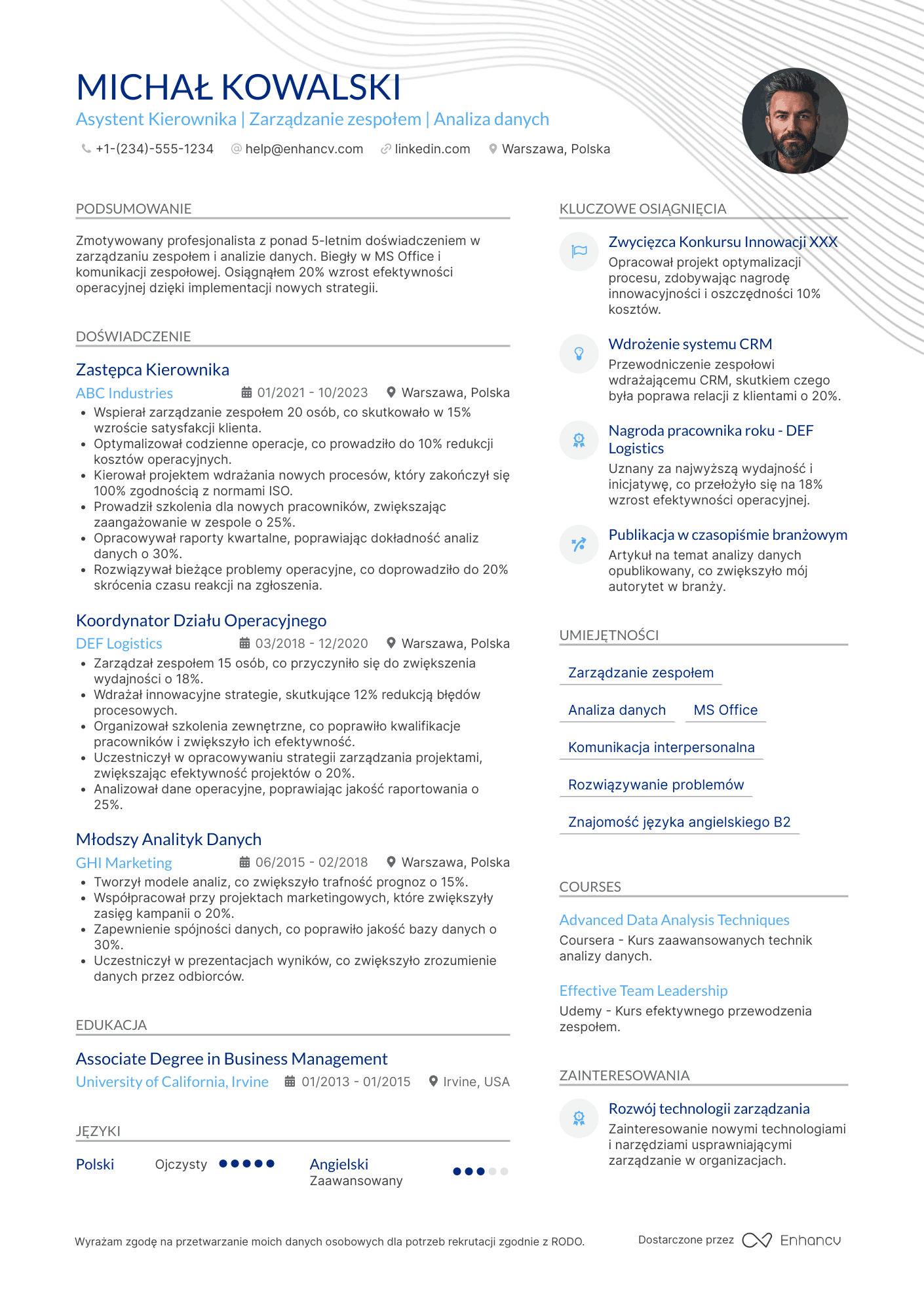 CV dla Zastępca Kierownika