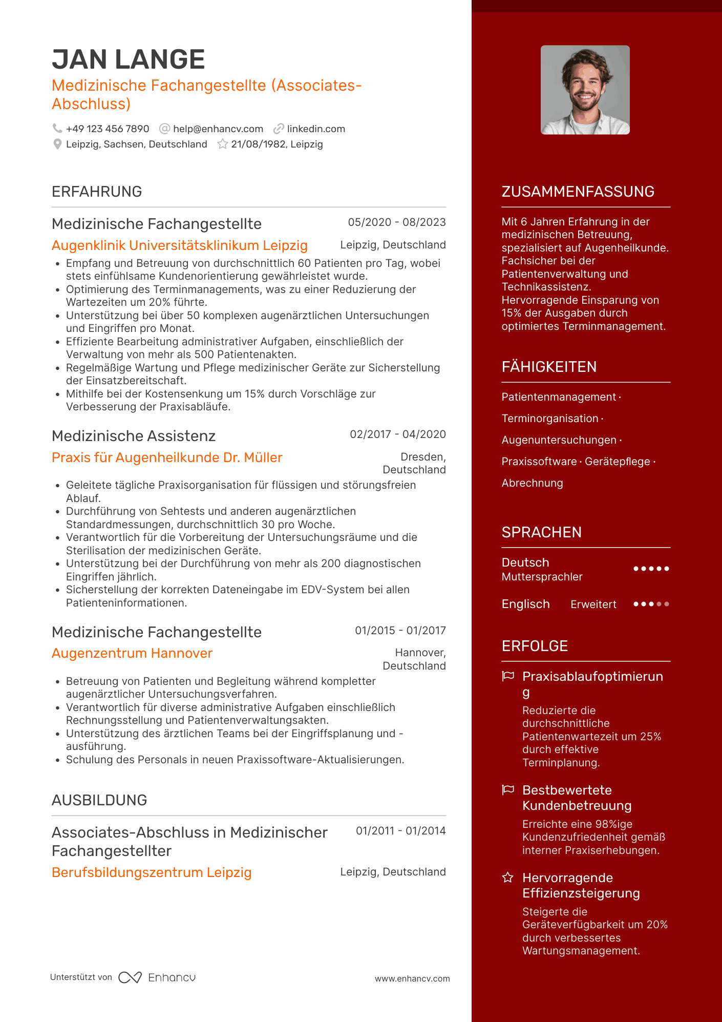 Lebenslauf in Arzthelferin in der Augenheilkunde