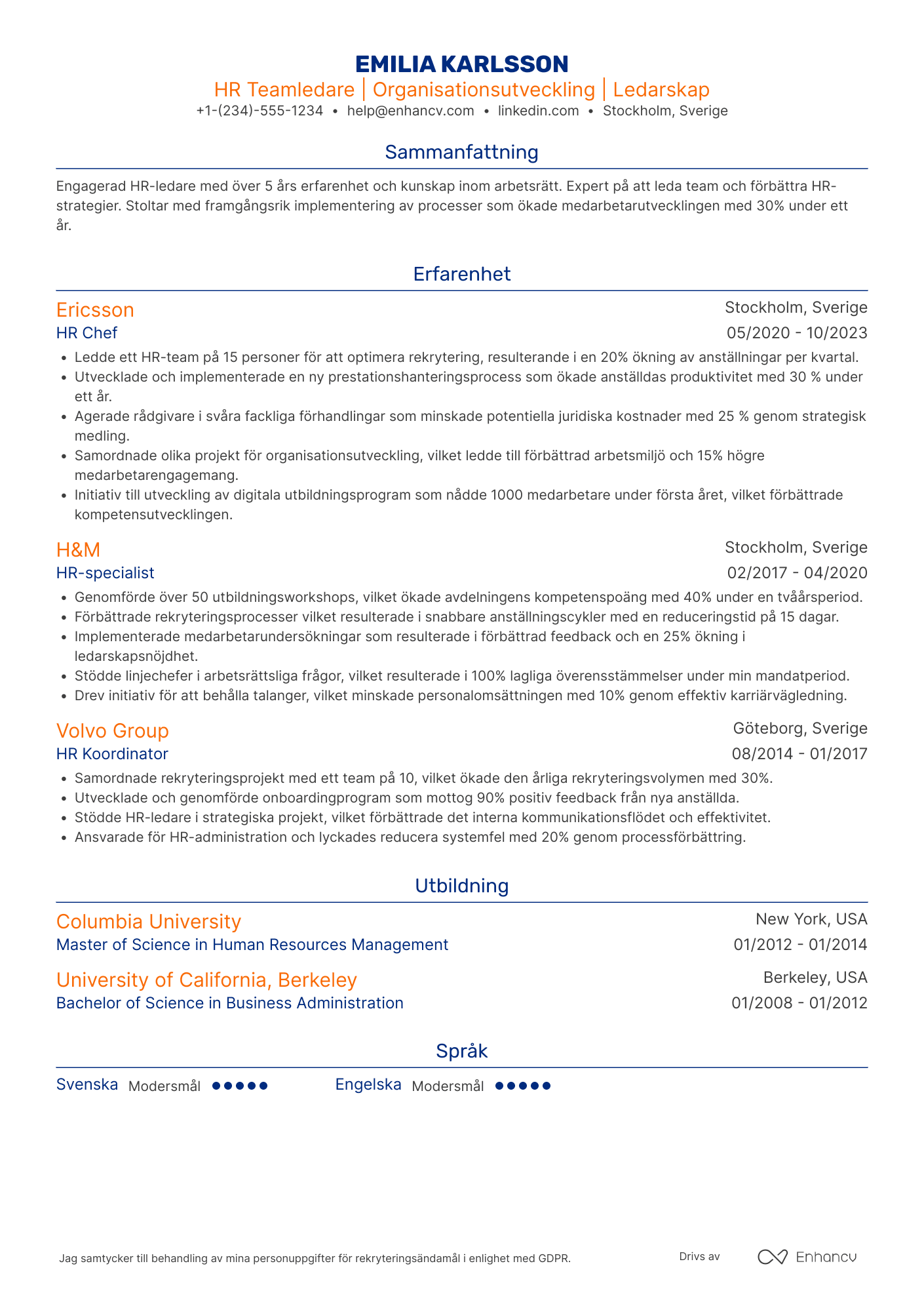 CV för Teamledare HR