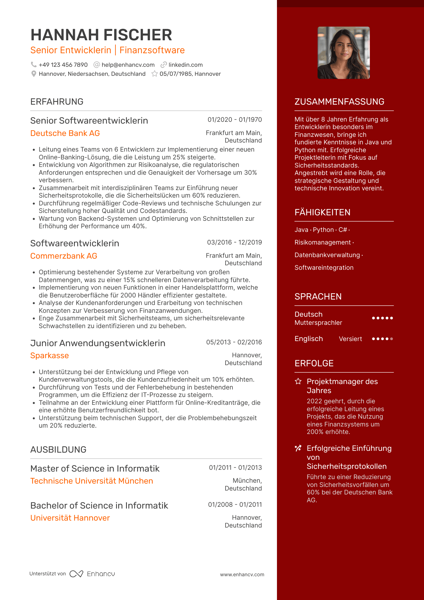 Lebenslauf in Programmierer in der Finanzindustrie