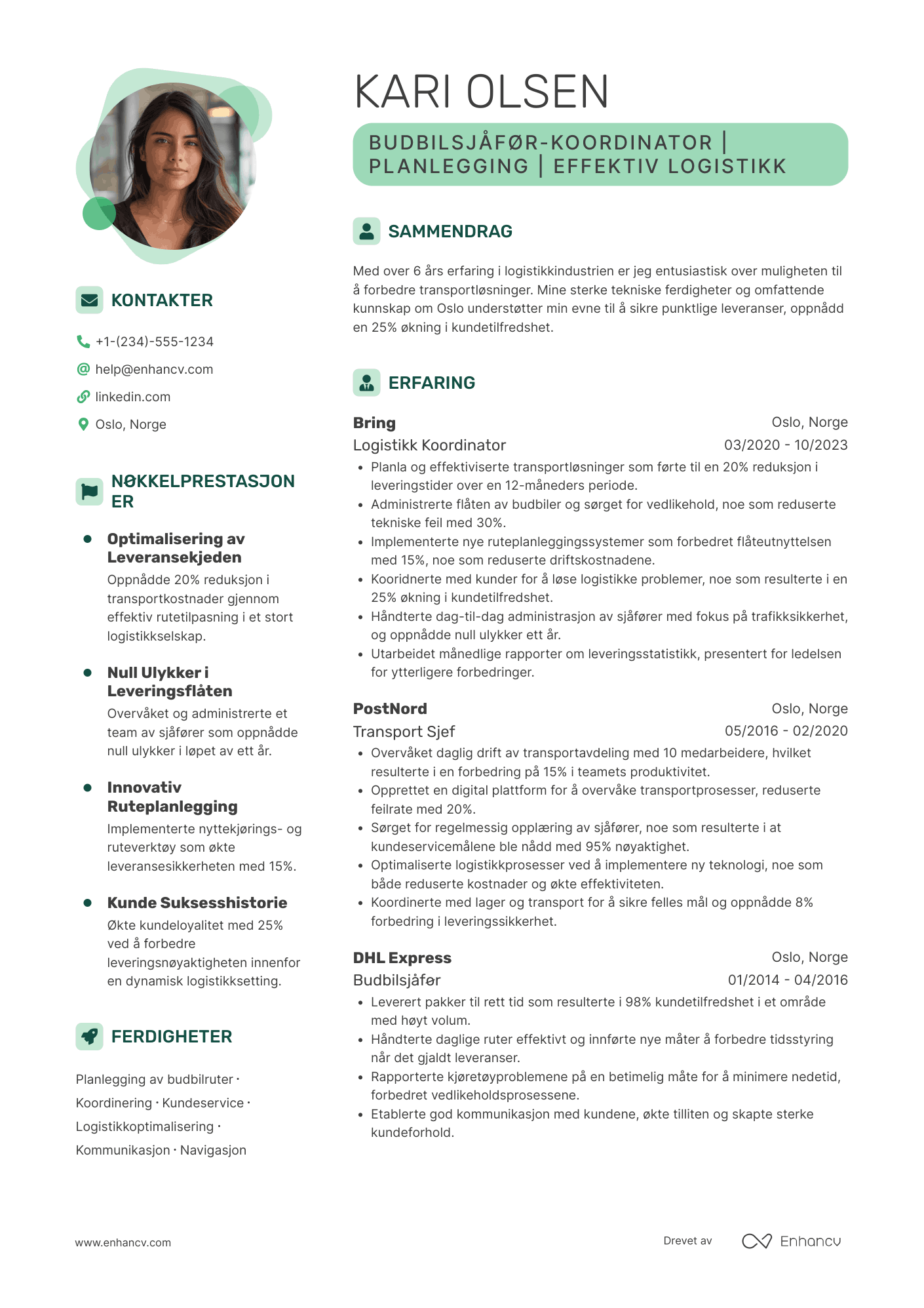 CV for Budbilsjåfør Koordinator