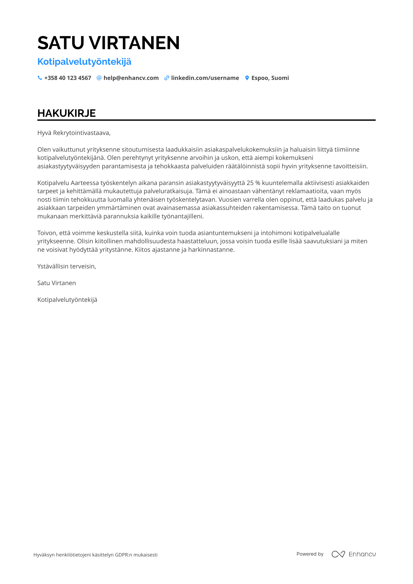 Hakukirje Kotisiivous kotipalvelutyöntekijä
